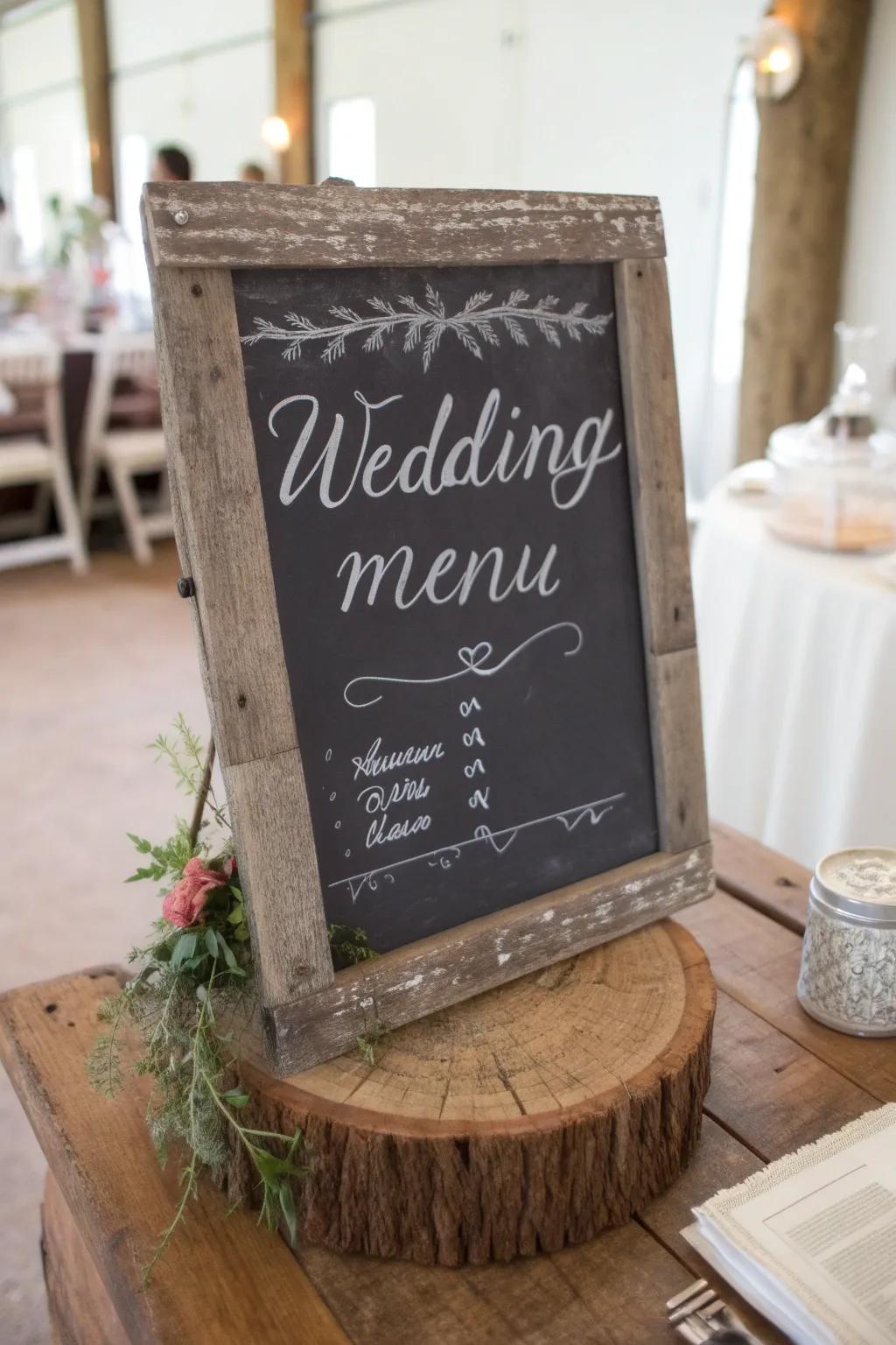 Chalkboards append a customizable and old-fashioned charm to nuptials.