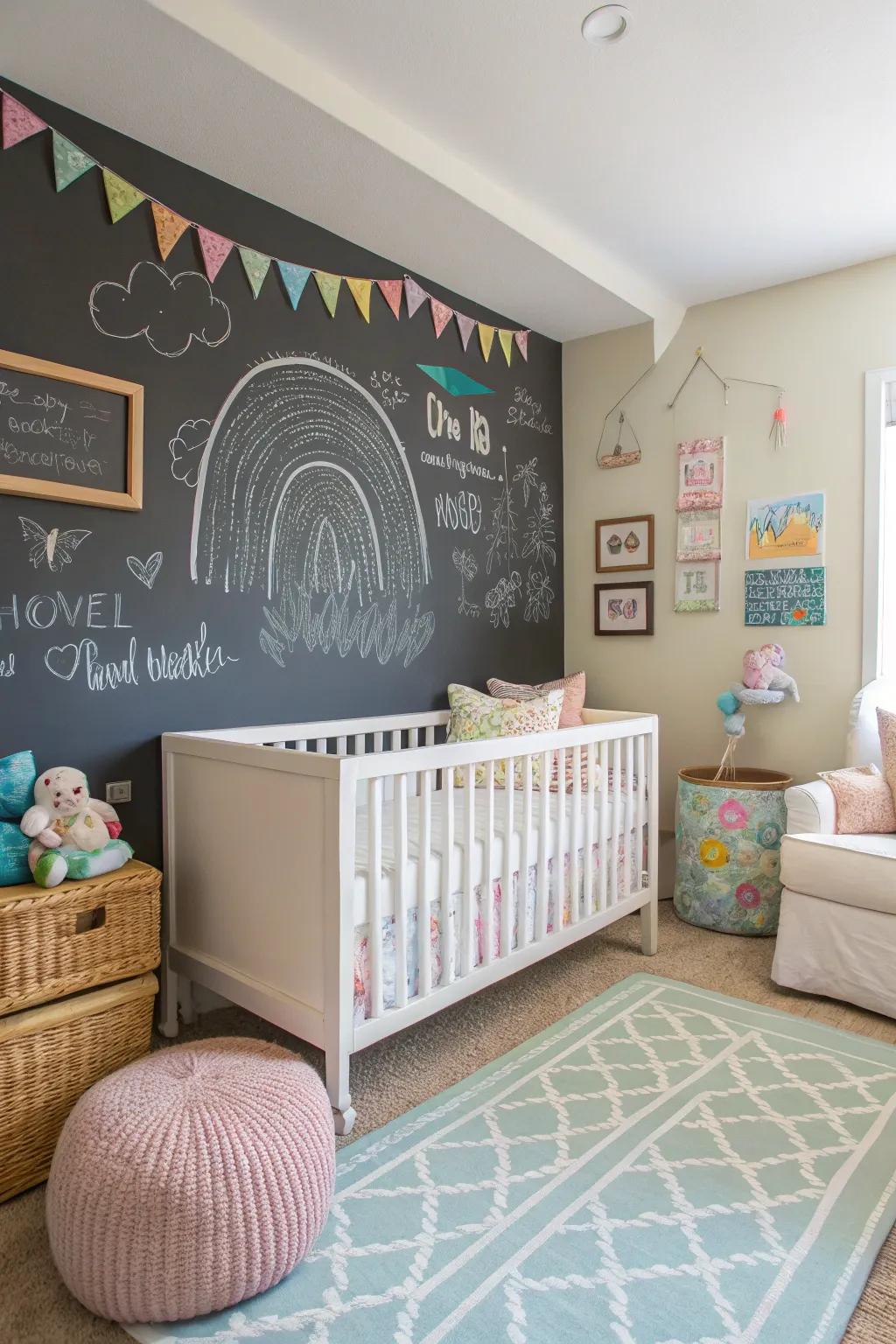 A chalkboard surface stimulates inventiveness and learning.