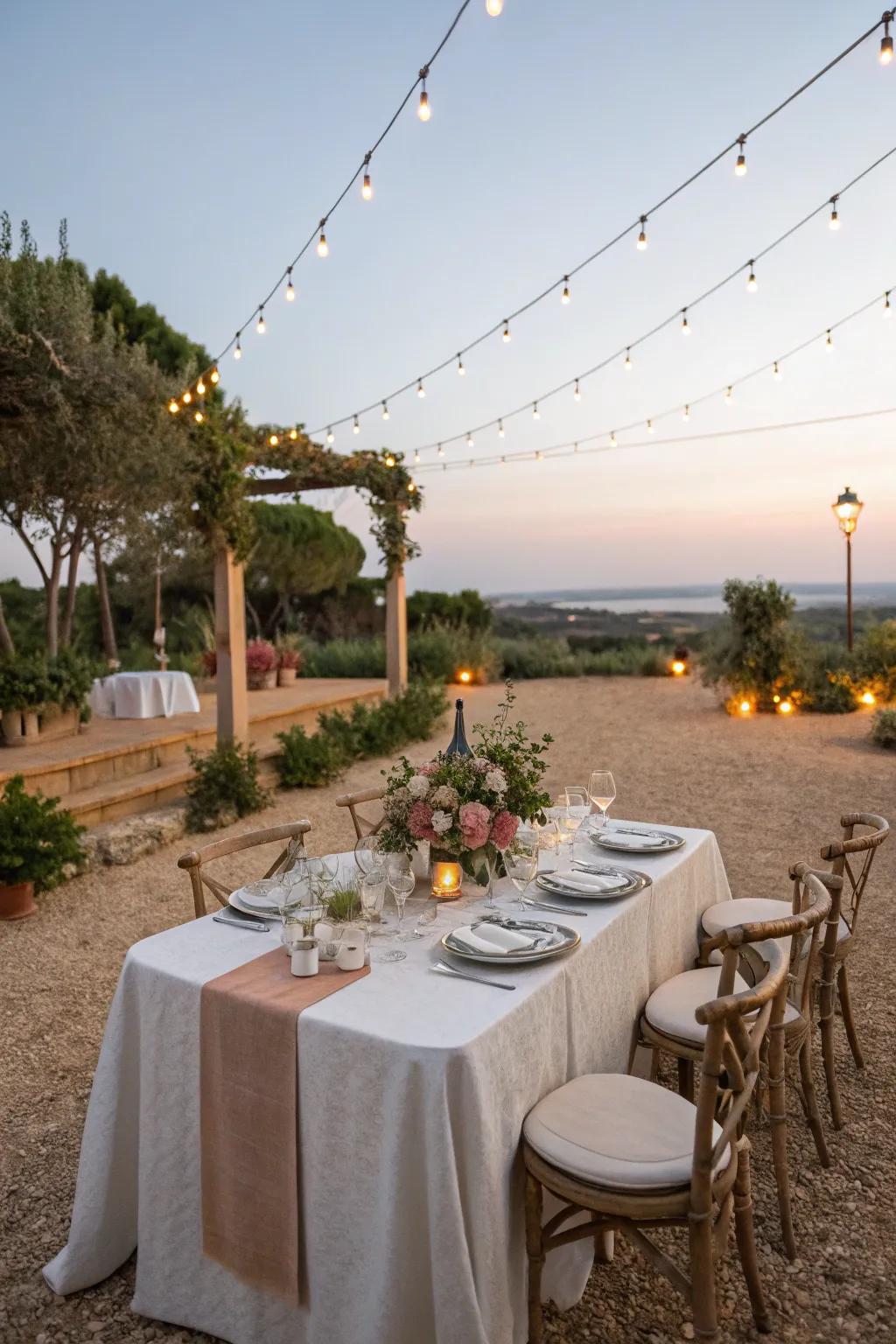 Dine in style with an outdoor dining area set on decomposed granite.