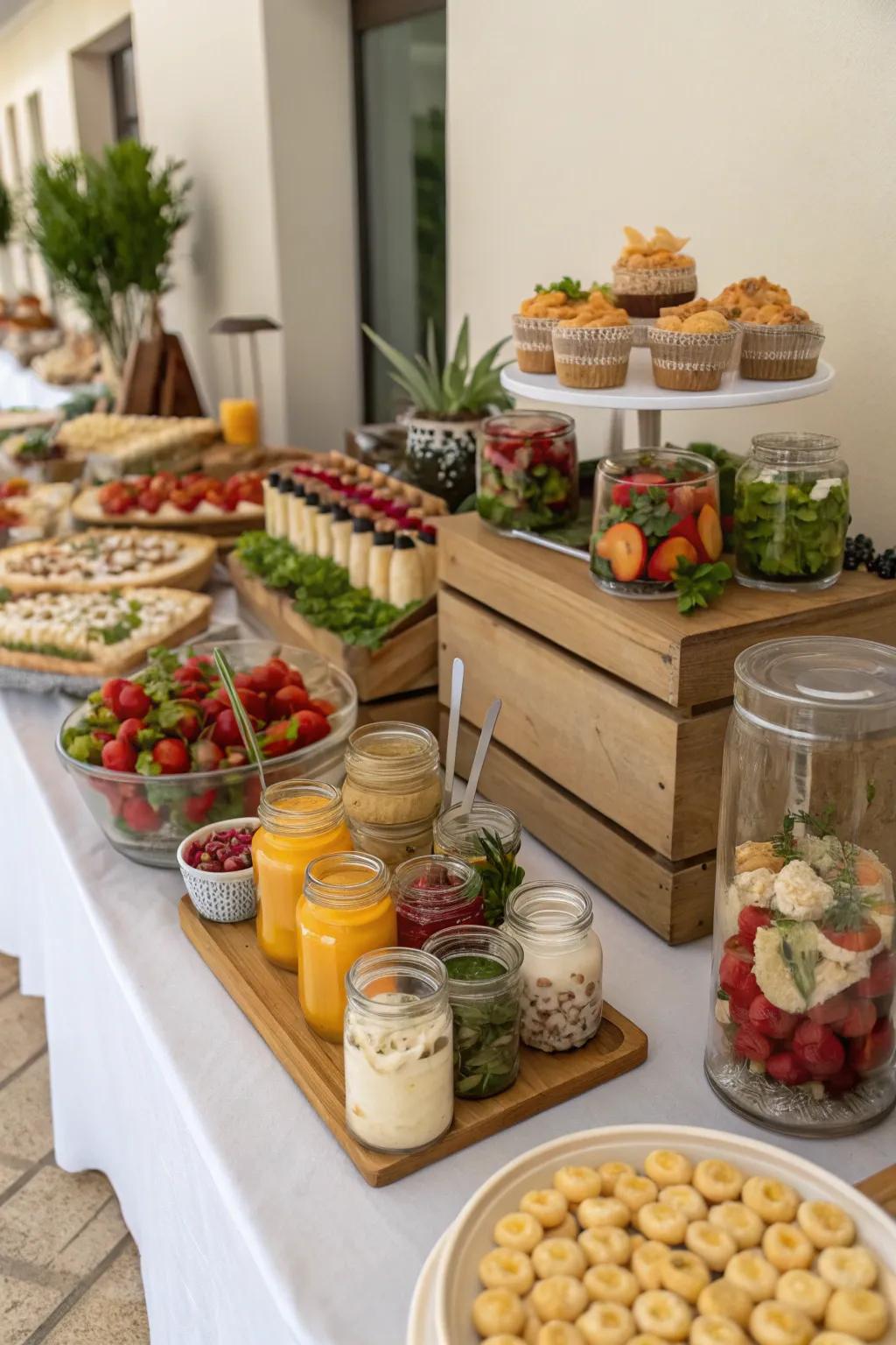 A sophisticated buffet arrangement provides both style and ease for visitors.