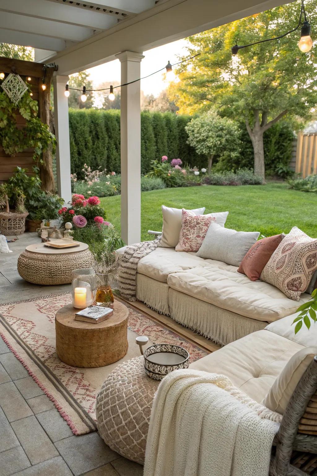 Delicate decor highlights append comfort and style to any backyard.