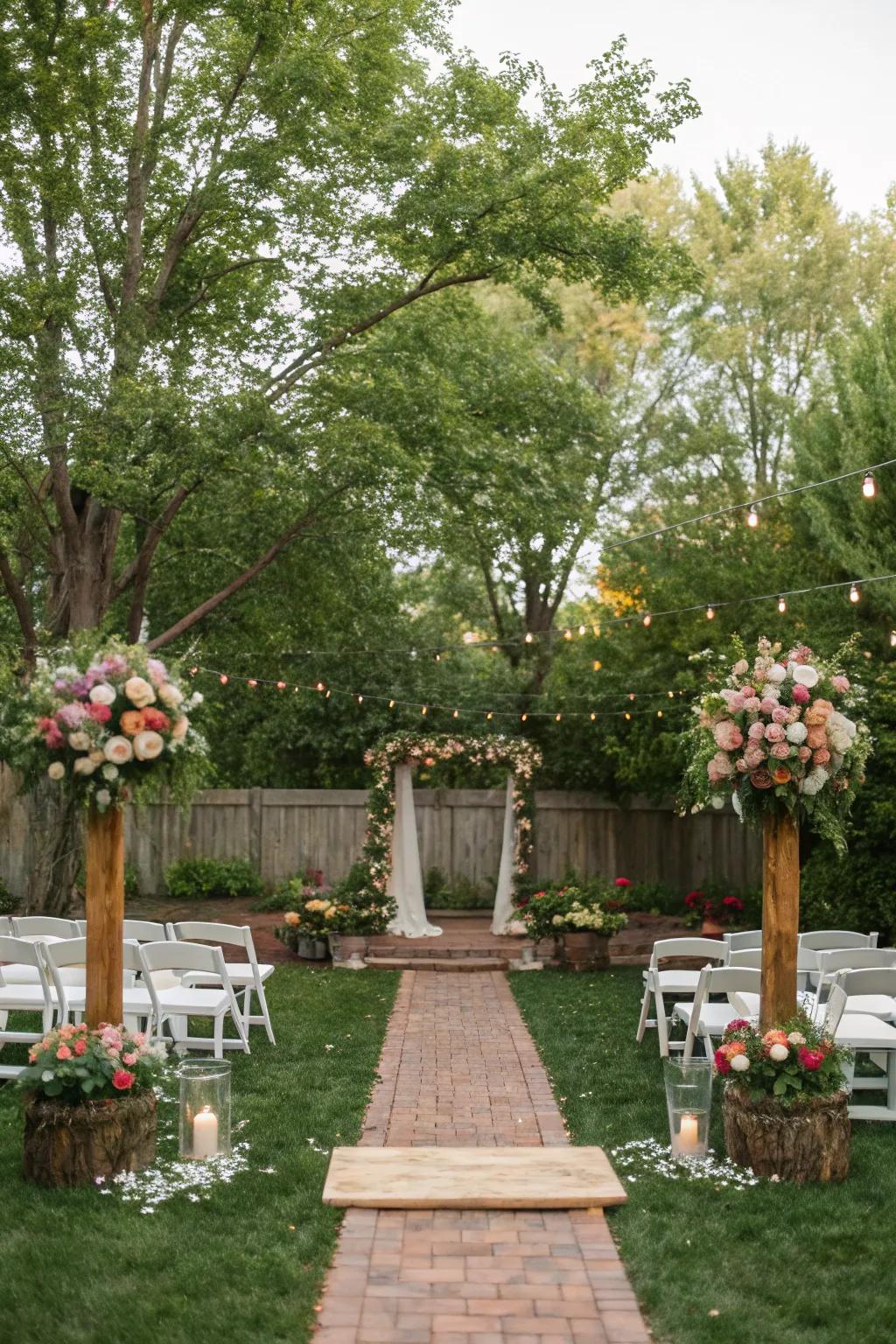 Nature-inspired adornments elevate the inherent splendor of a backyard wedding.