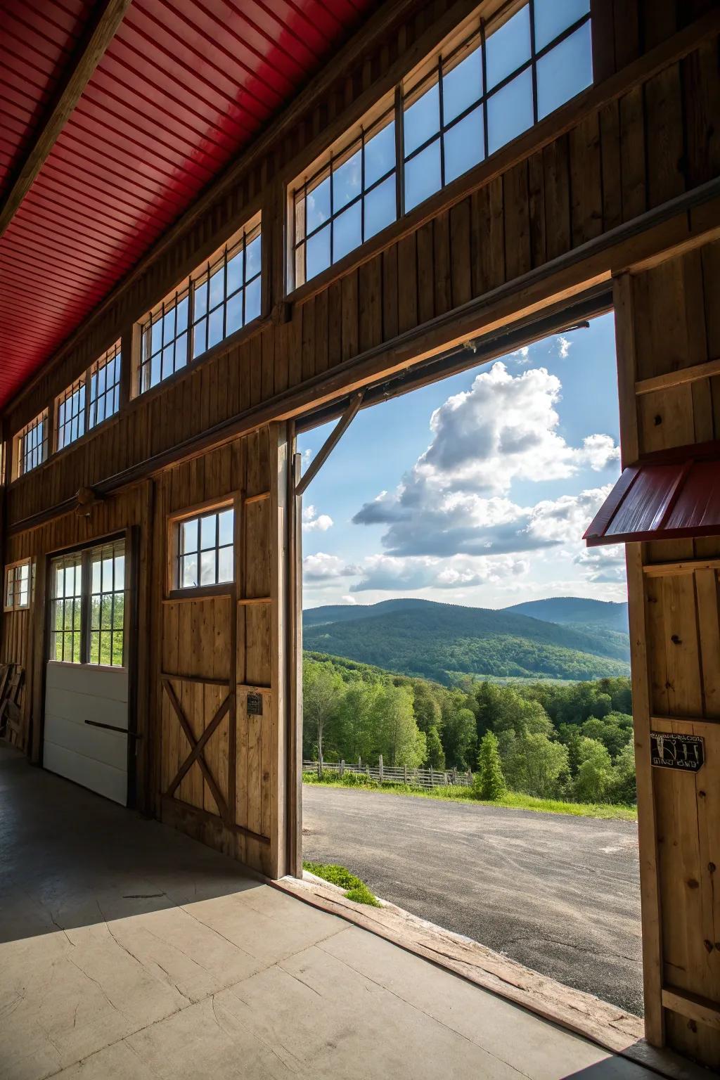 Broad windows connect the garage using the beauty of nature.