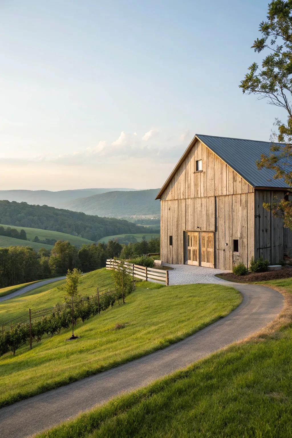 A barn showing off made timber cladding that has all the charm of the real deal.