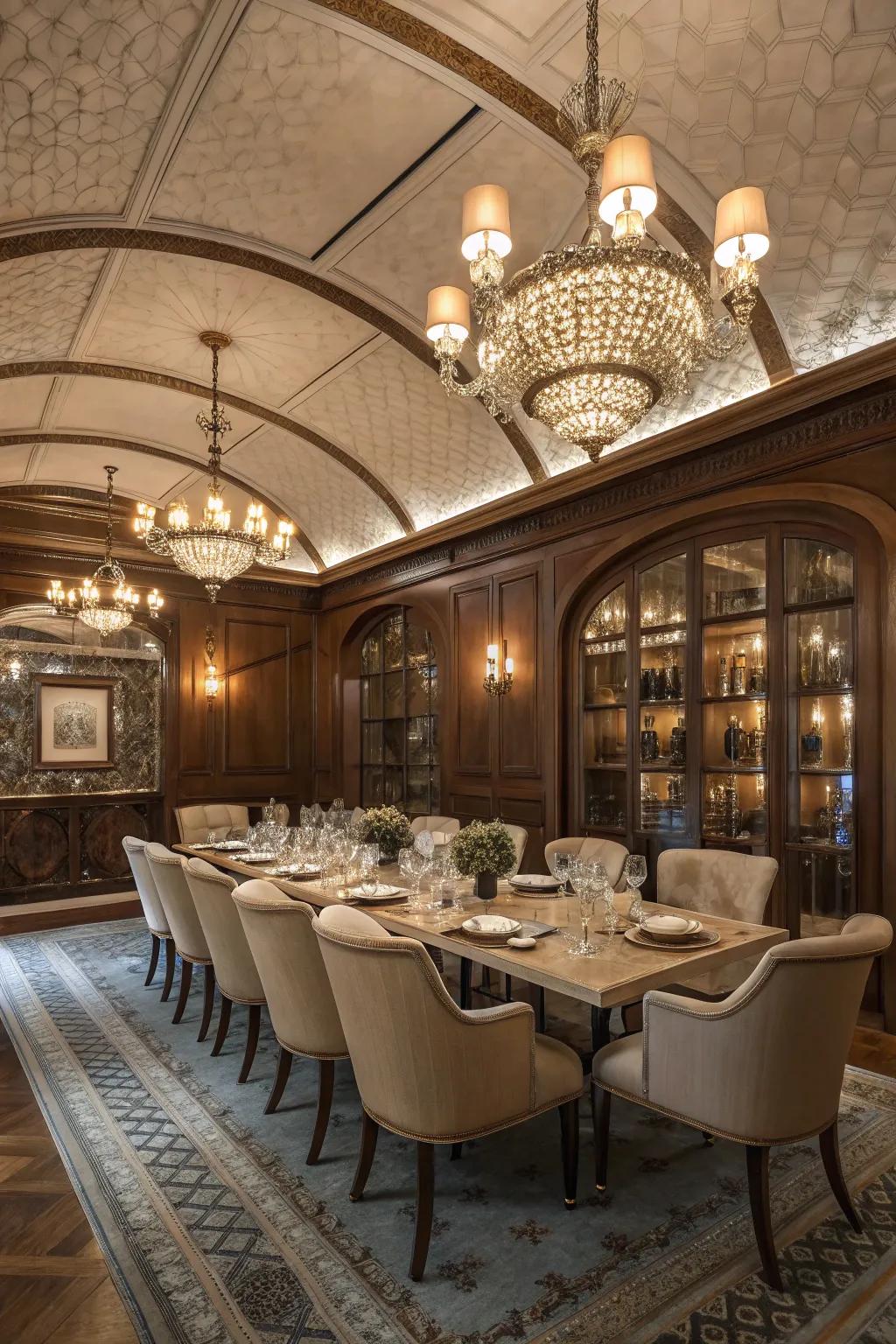 An exquisite feasting space showcasing a sophisticated barrel ceiling.