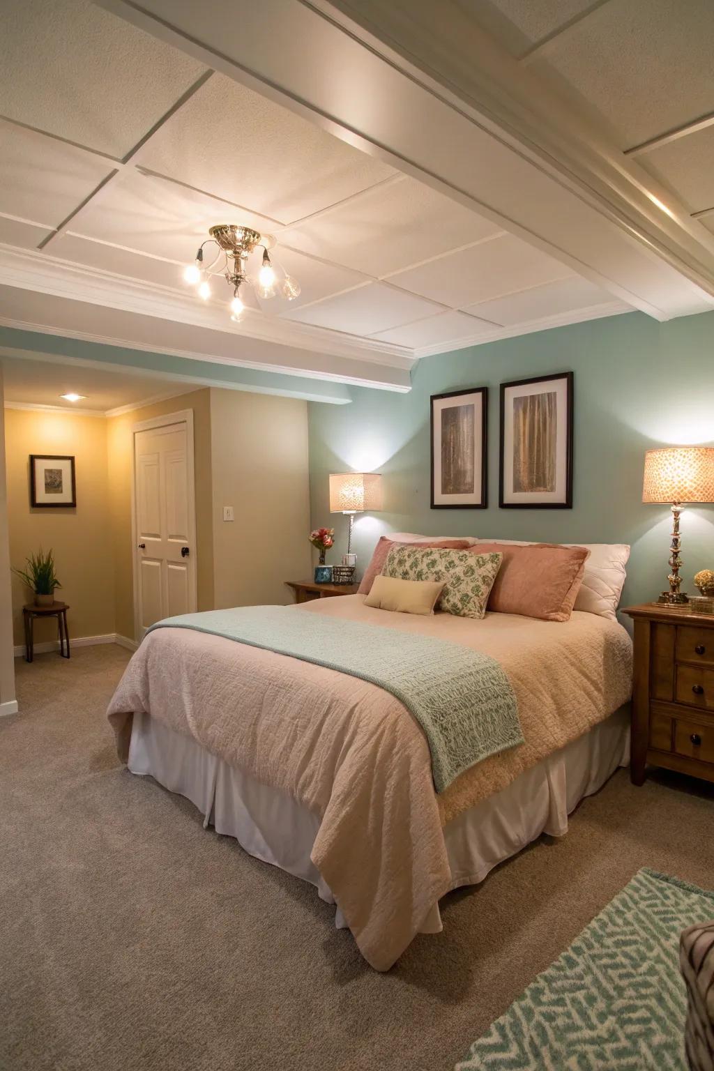 A welcoming bedroom creates a tranquil retreat.