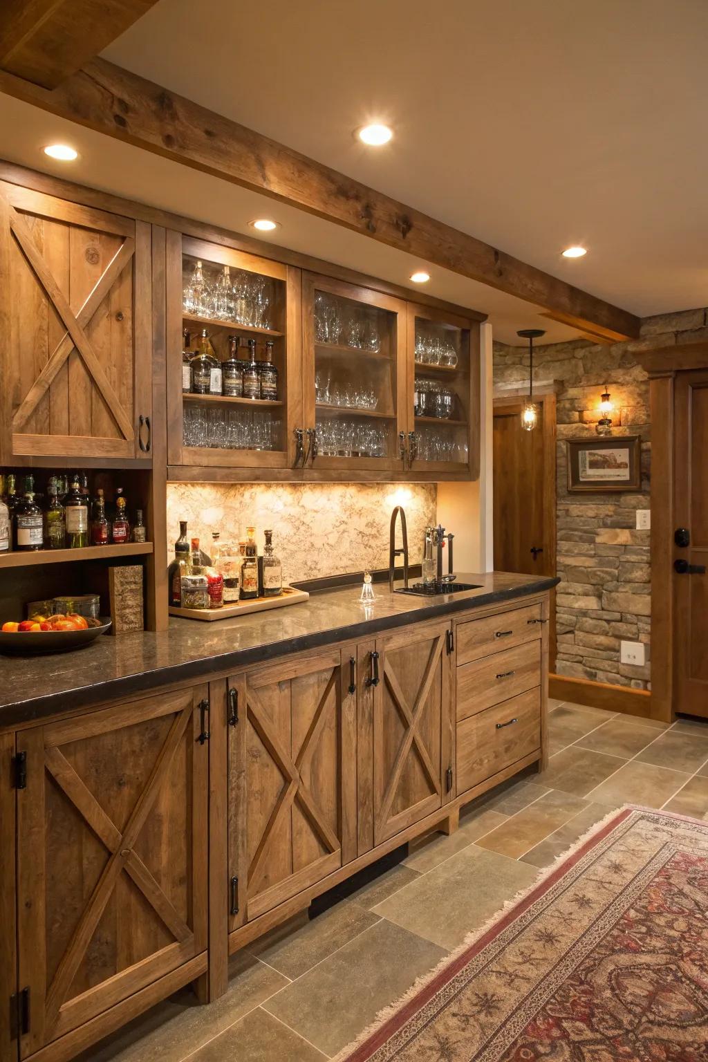 Eco-friendly materials such as recycled timber add charm and character.