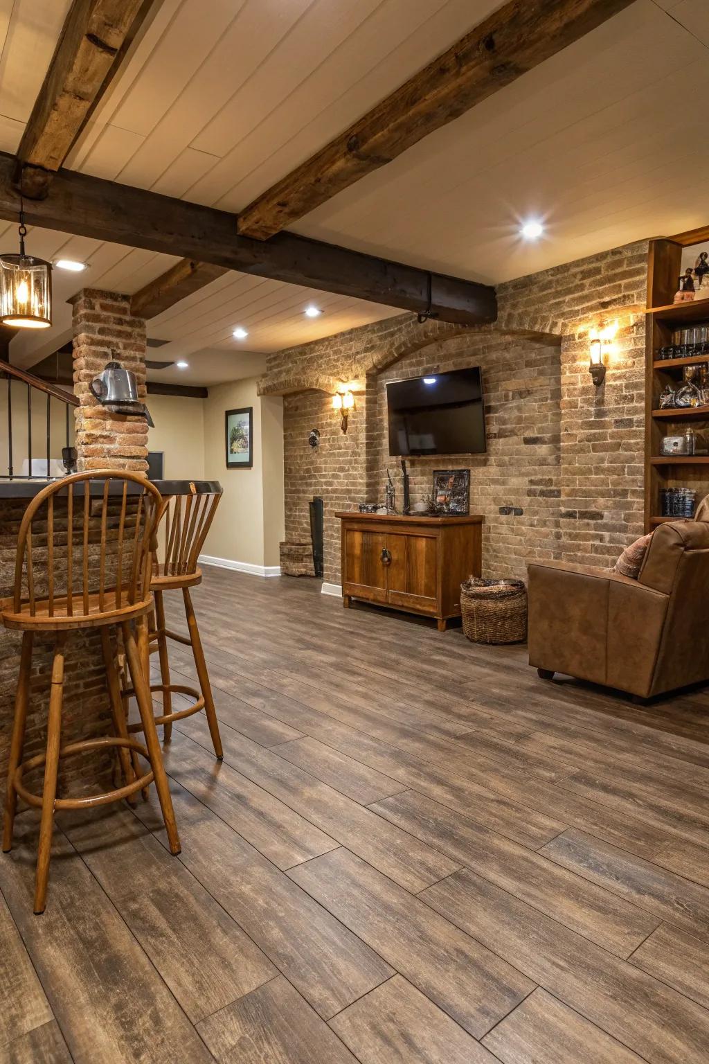 Wide plank composite offers rustic charm with modern practicality.