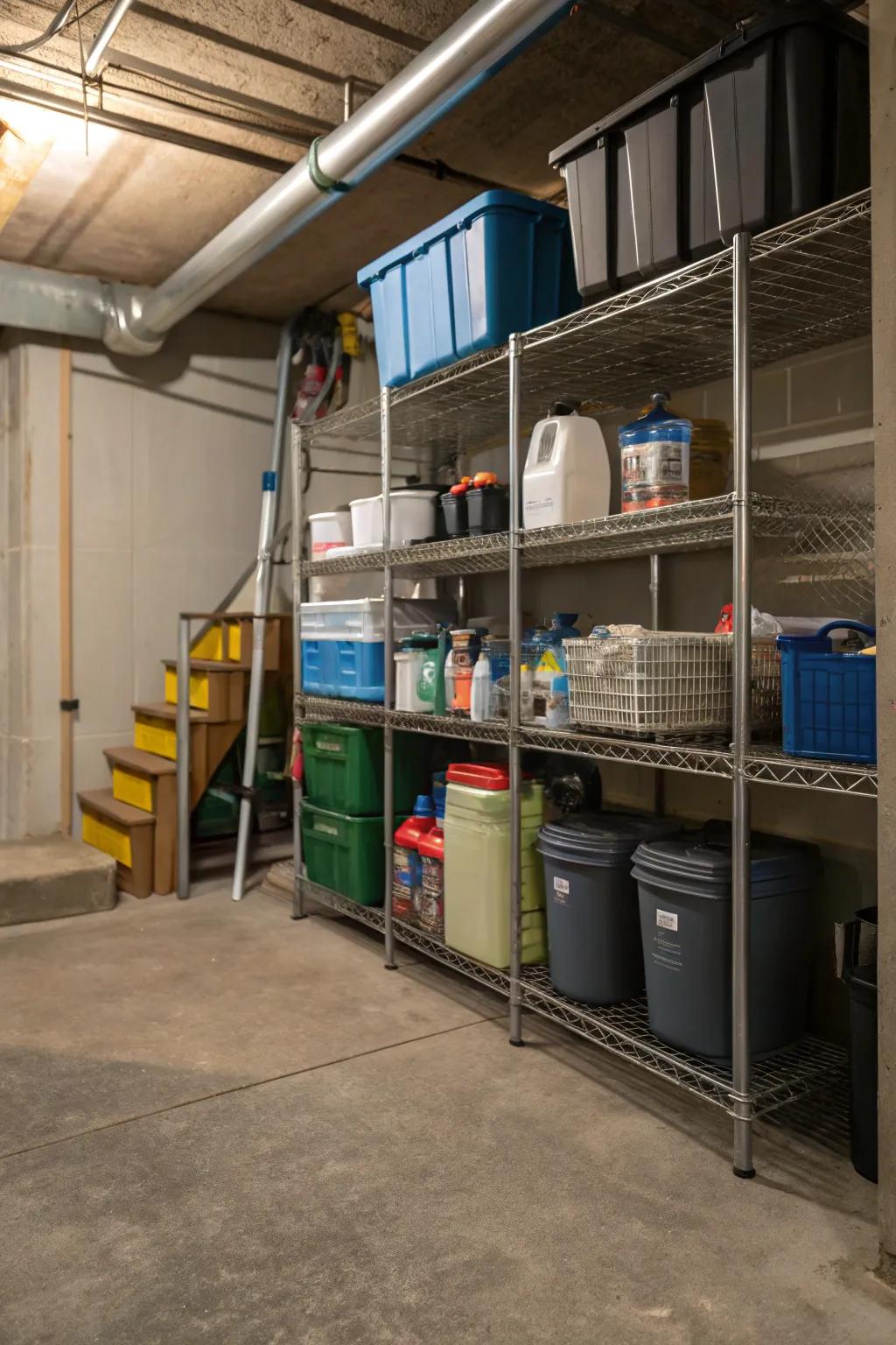 Wire shelving units afford effortless maintenance and ample airflow.