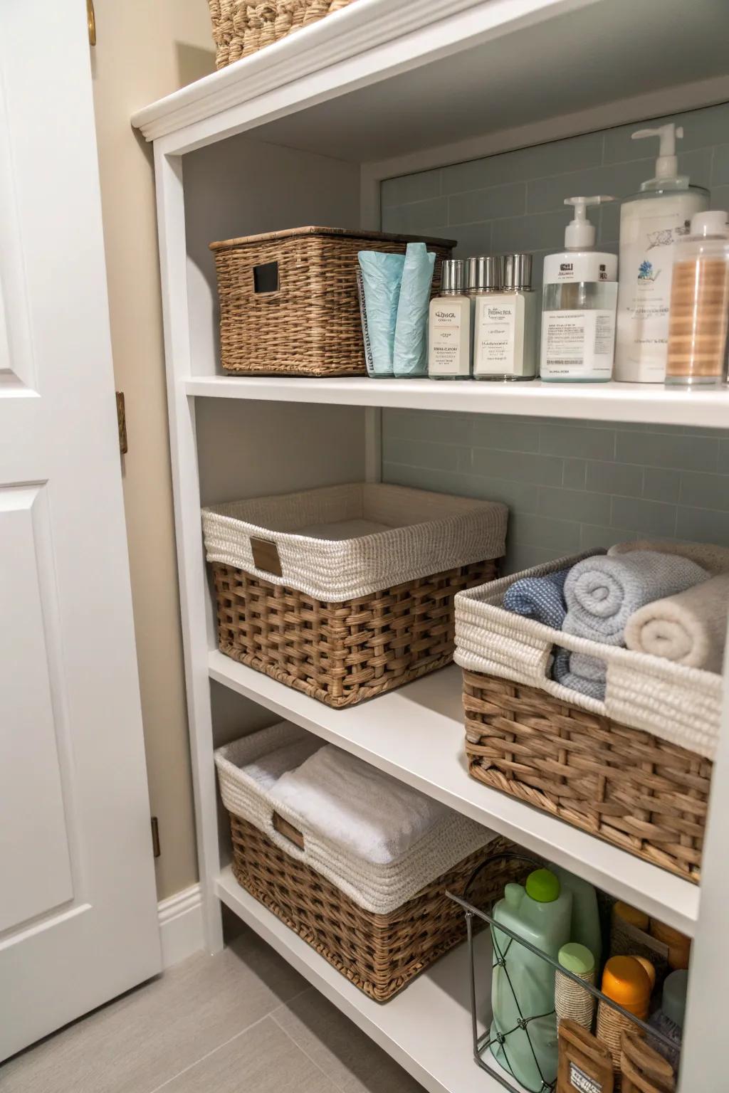 Make the most of every corner with under-shelf baskets.