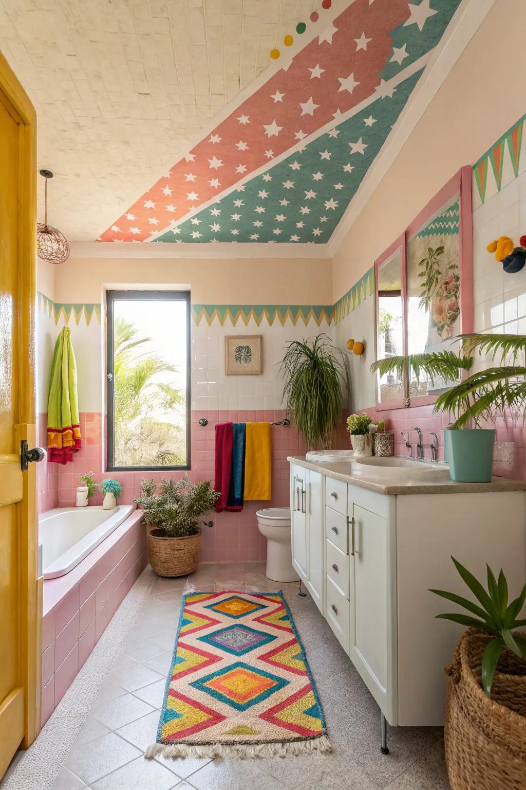 Add lively color bursts for a fun and spirited bathroom.