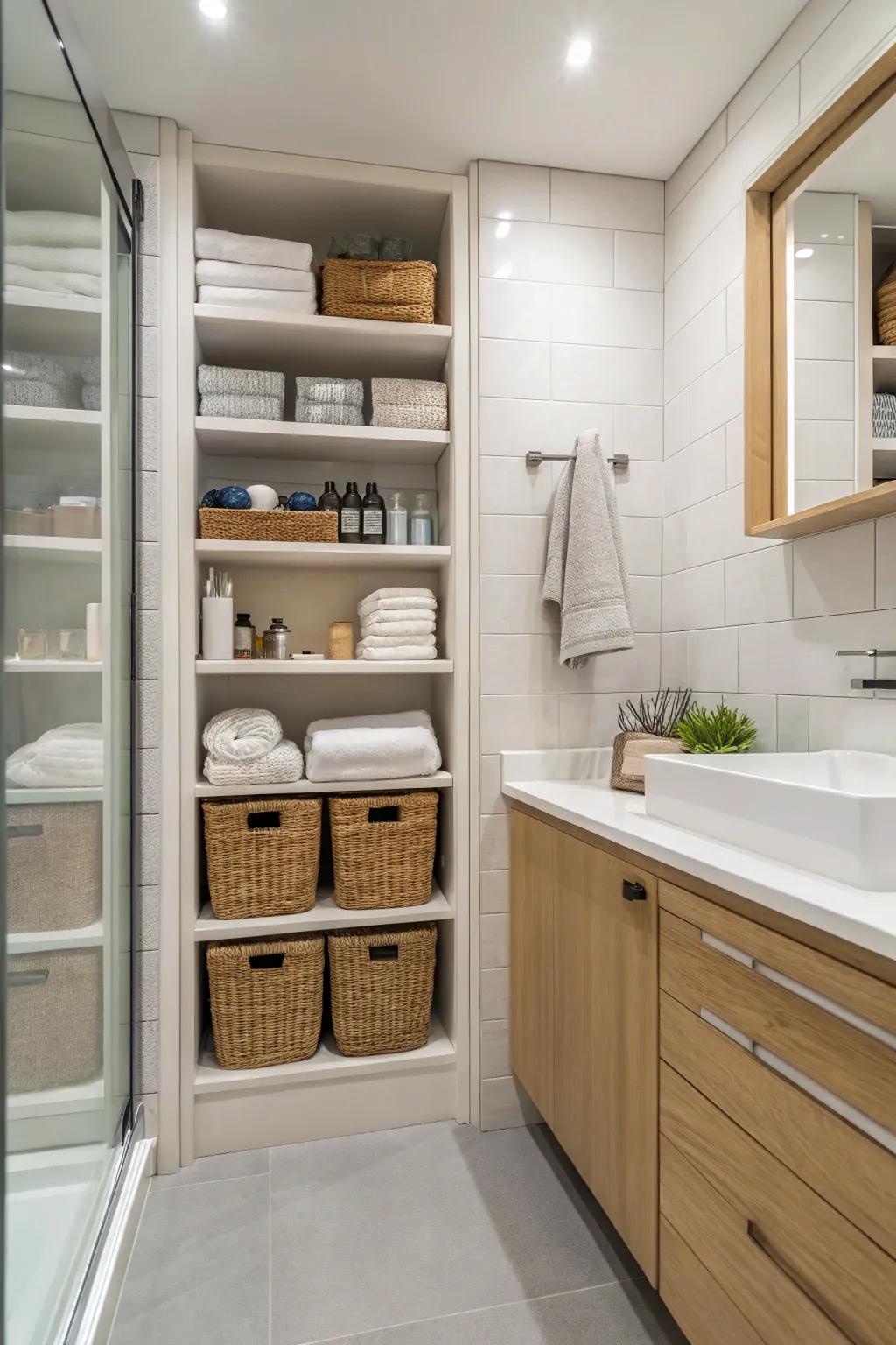 Smart storage options keep your bathroom arranged and clutter-free.