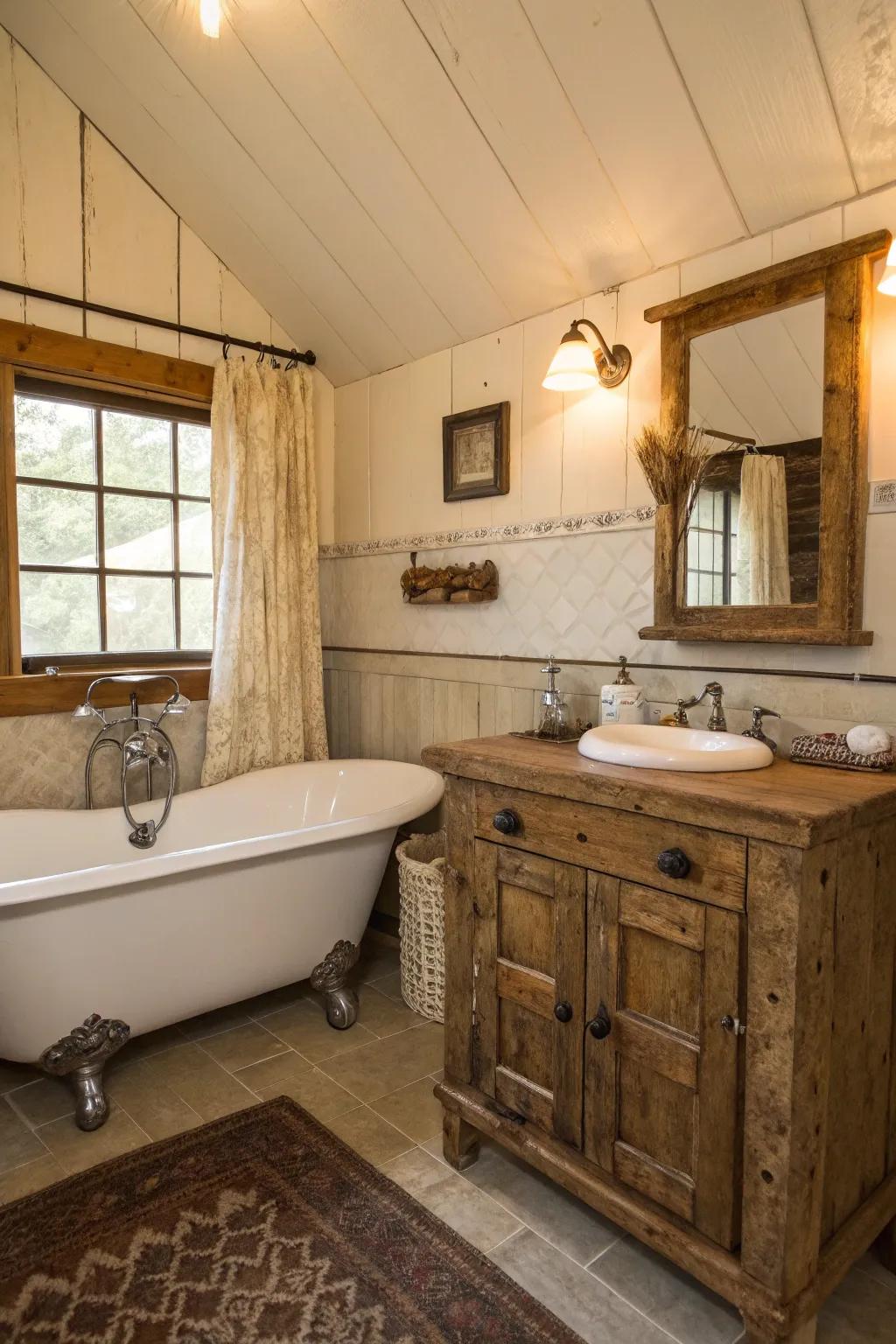 Fill your bathroom using retro charm through country details.