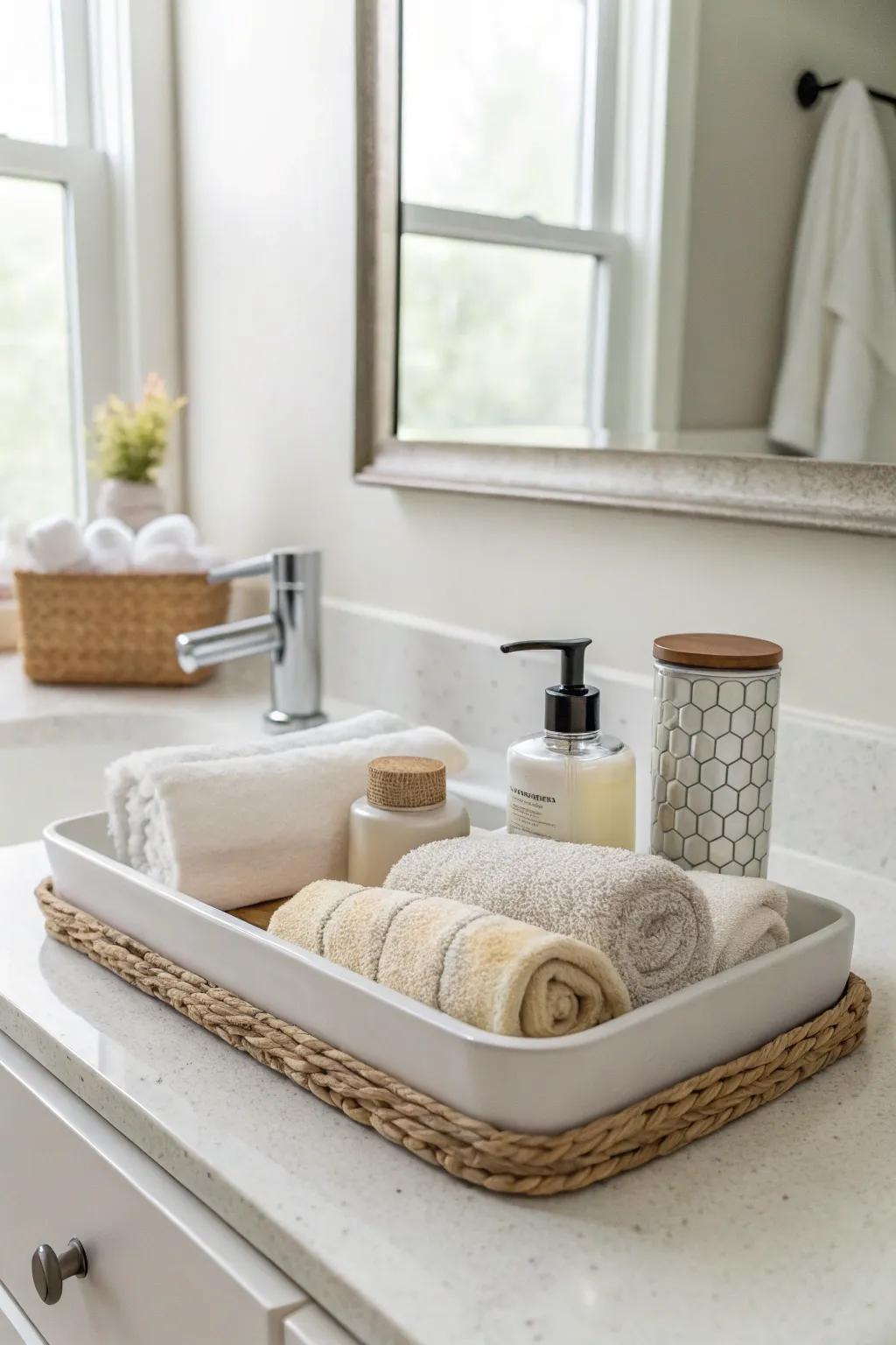 With a chic vanity vignette of towels, you can impress your visitors.