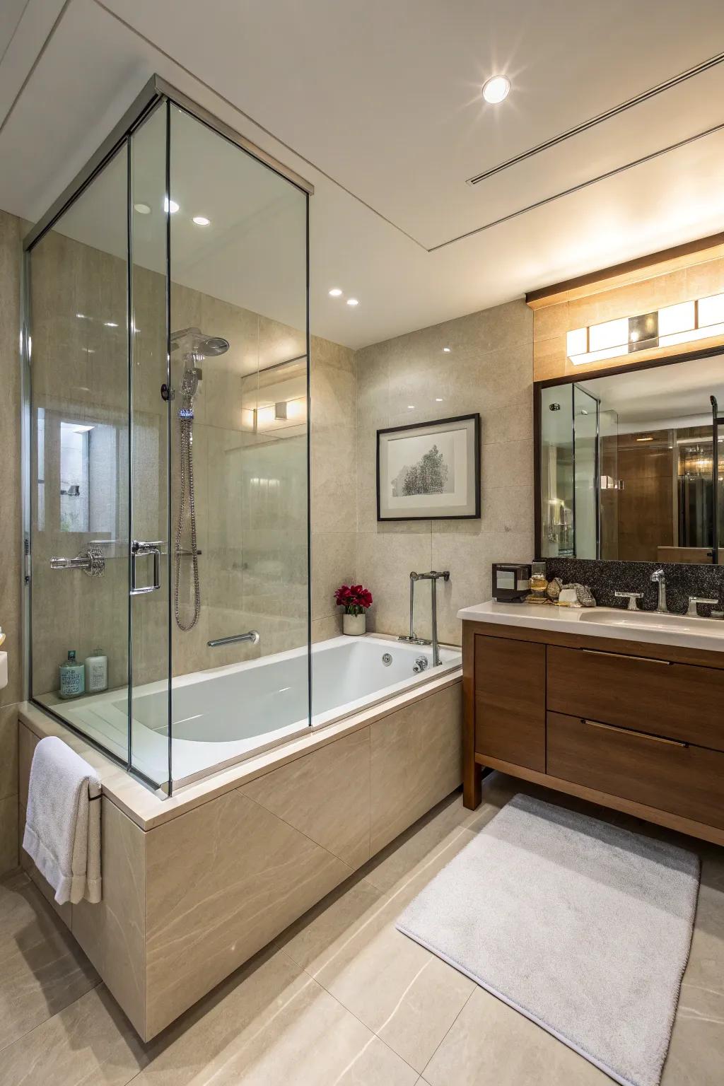 Glass partitions offer a sleek, modern look.