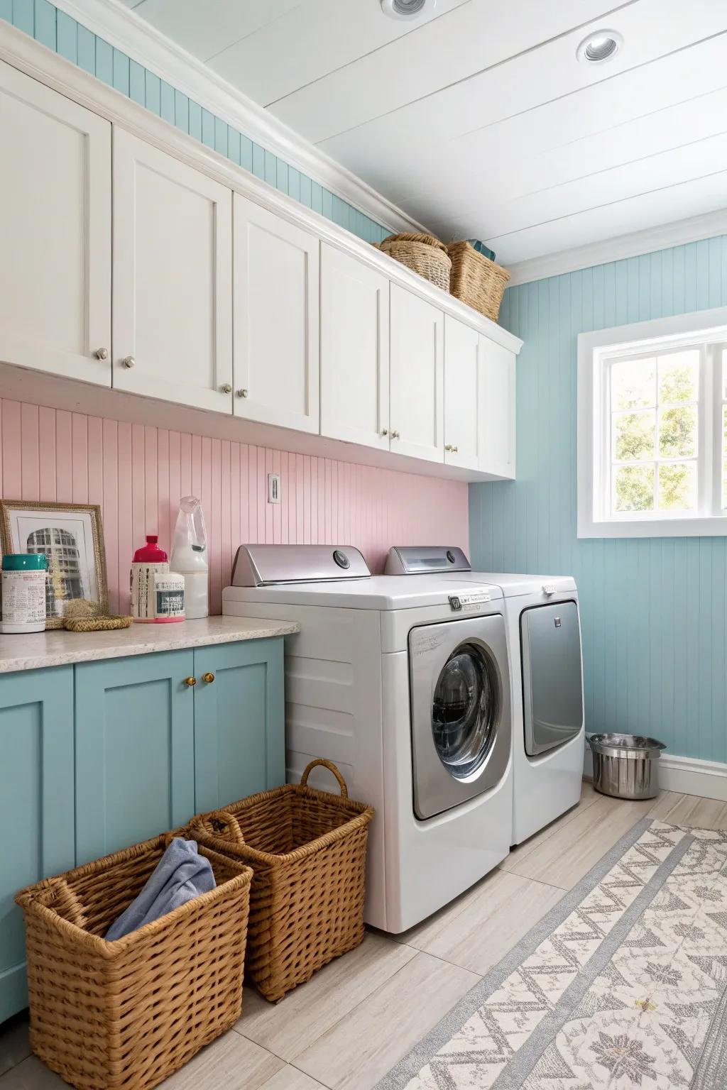 A playful laundry room with pastel <strong>beadboard</strong> walls.” loading=”lazy” class=”pimg”>
	</picture><figcaption>A playful laundry room with pastel <strong>beadboard</strong> walls.</figcaption></figure>
<p>Play around with <strong>pastel beadboard</strong> in unexpected places, like a laundry area or pantry. This lively touch can change a functional area into something charming.</p>
<h3>Explore these options:</h3>
<ul class=