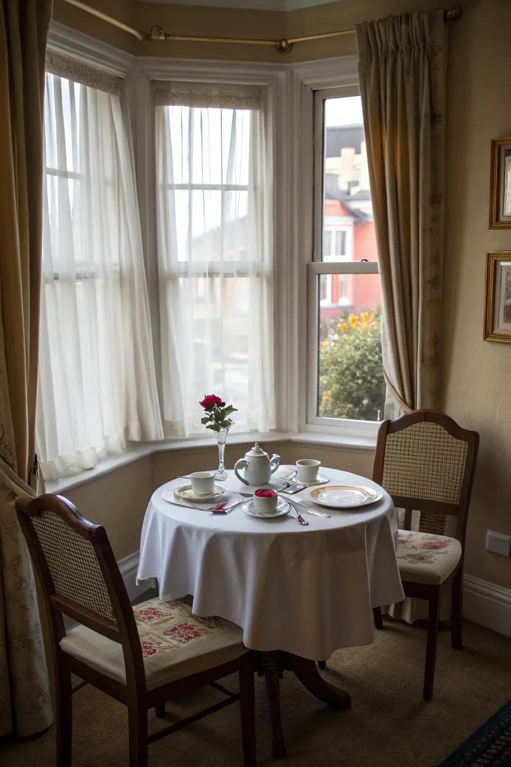 Enjoy morning coffee with a charming breakfast nook by the window.