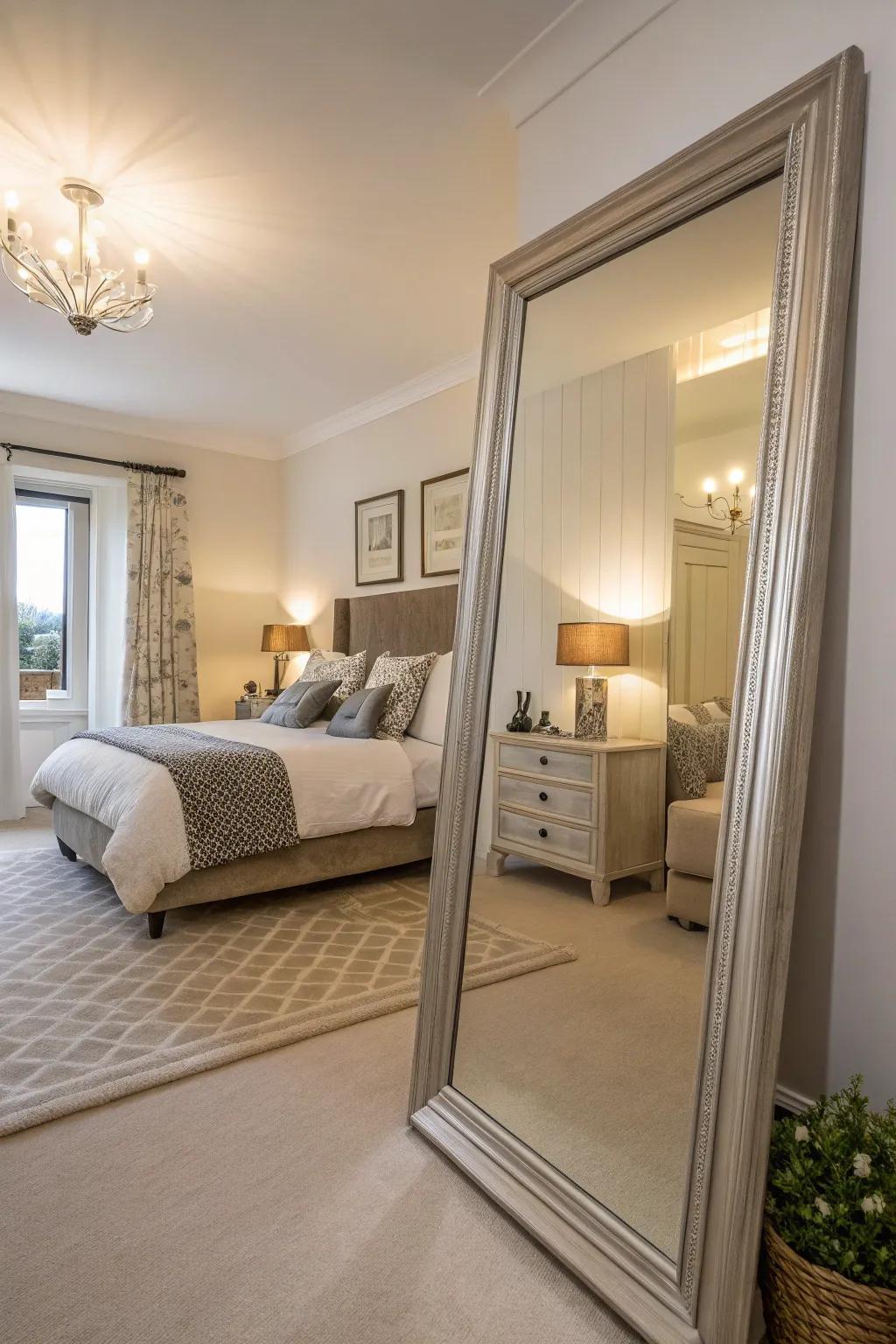 Reflectors amplify light and create a sense of increased space in the bedroom.