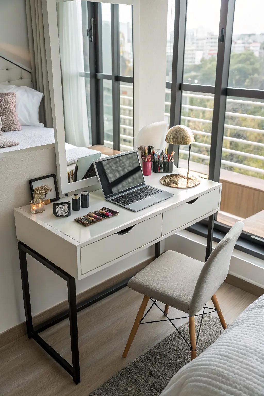 A versatile makeup station adjusting to your demands.