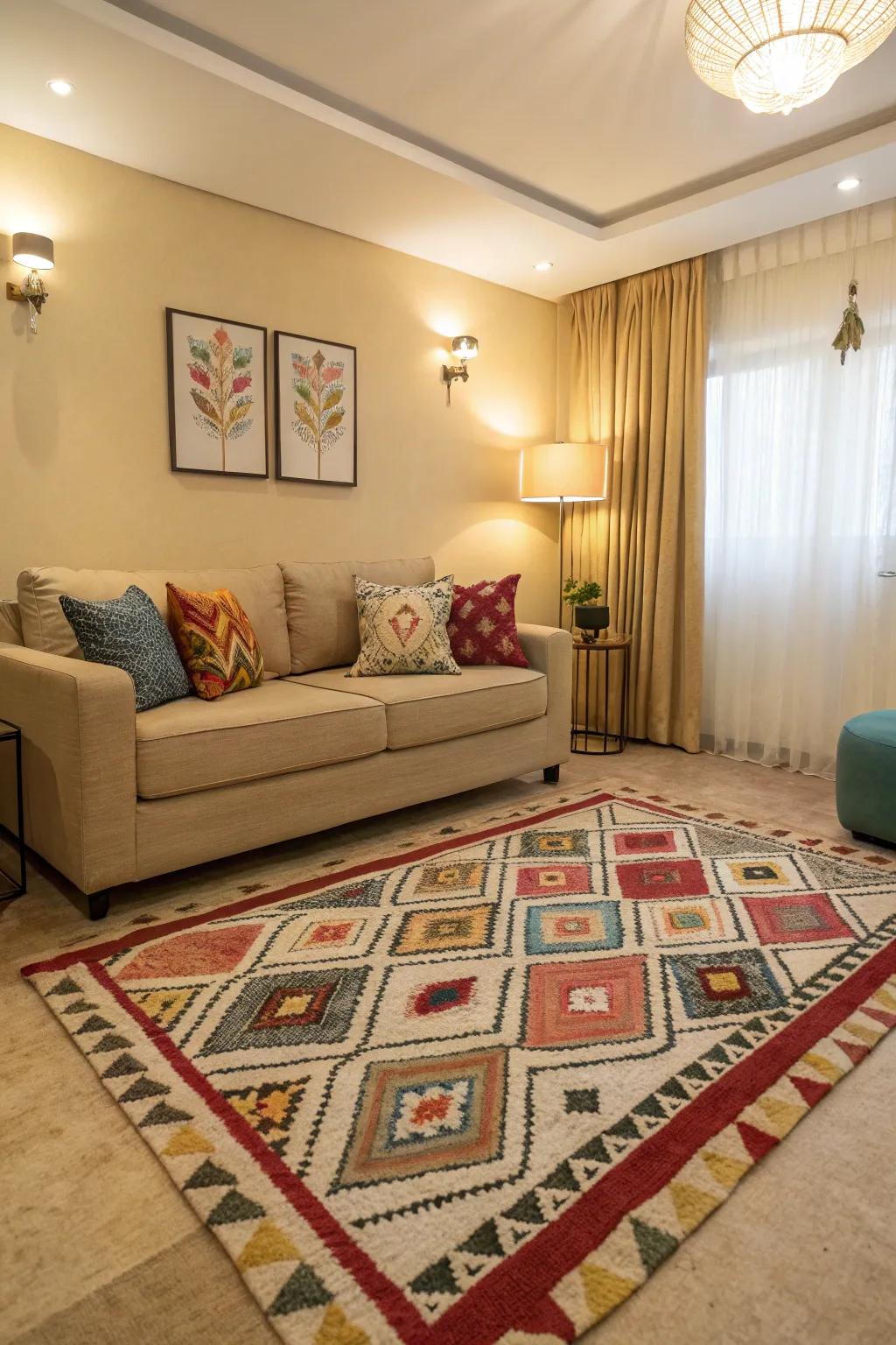 Geometric patterns inject a modern style.