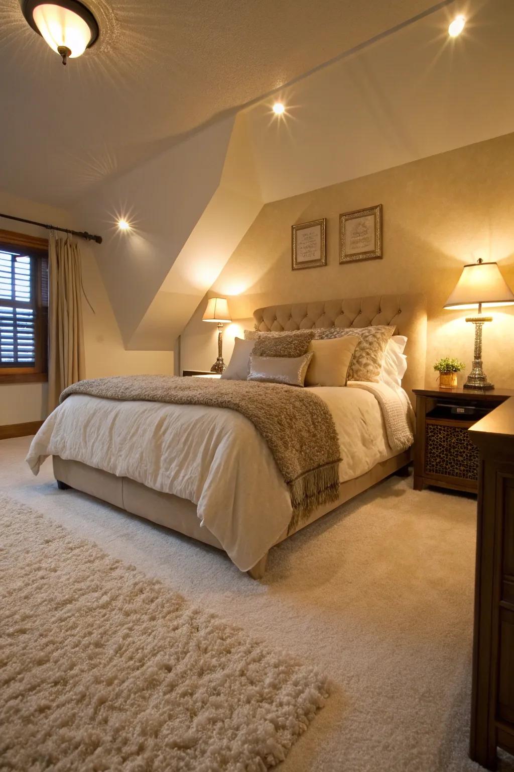 Floor covering flooring creates a cozy and welcoming bedroom ambiance.