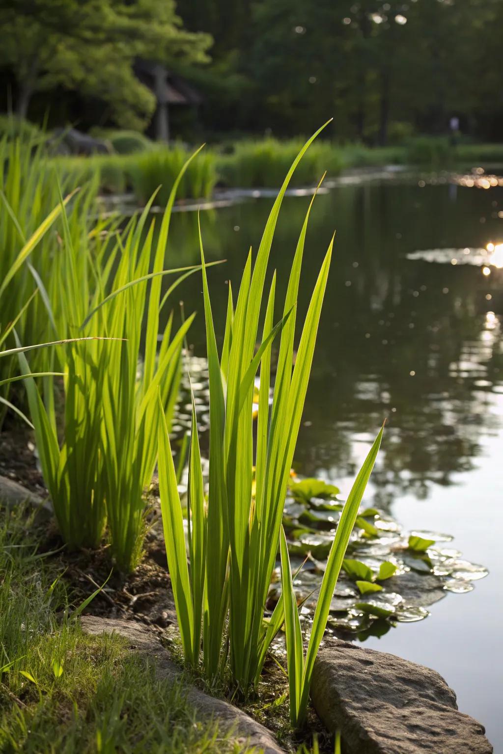 Aromatic Flag provides continuous greenery and texture to your pond.