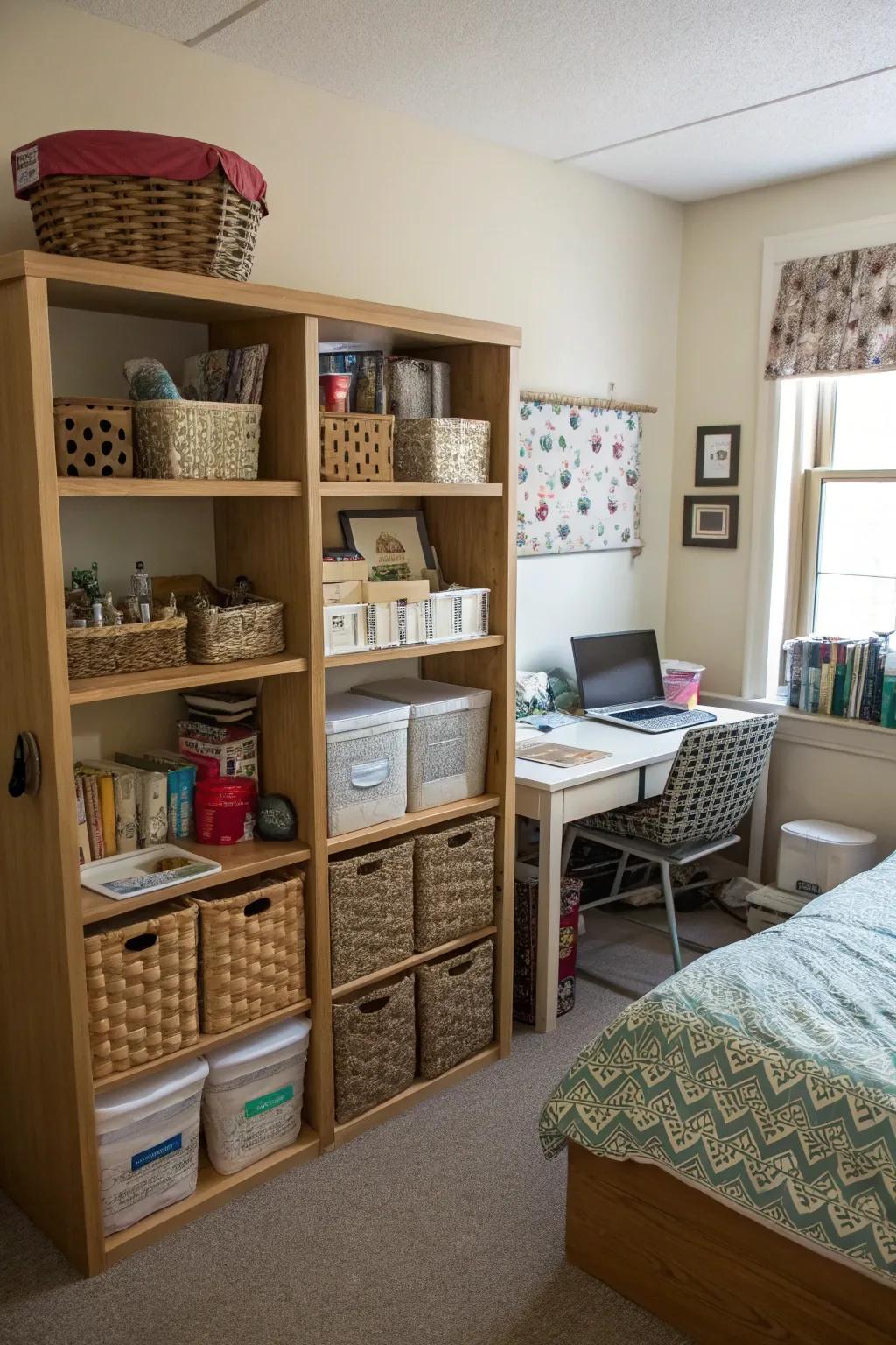 Chic and practical storage using containers and bins.
