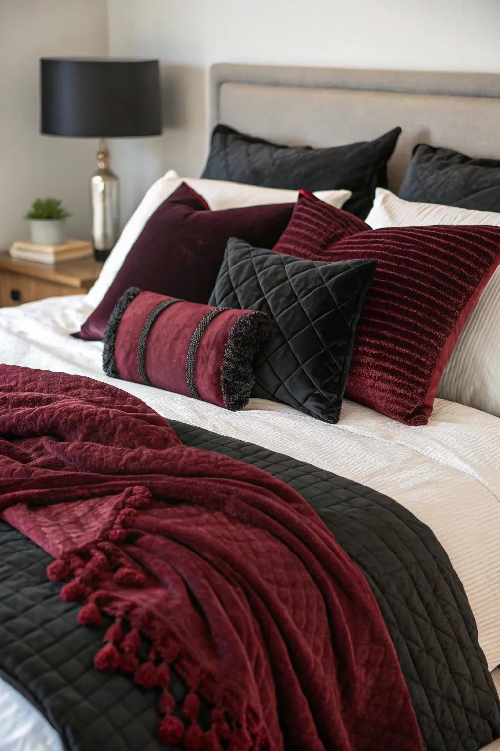 Blending textures with softs and cushions injects luxury and comfort.