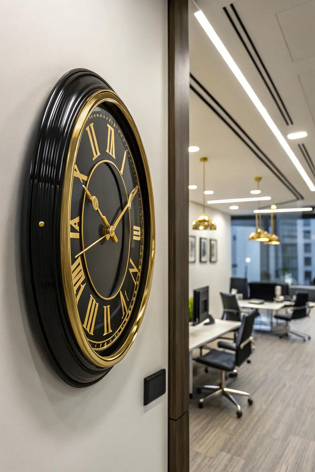 An ebony and gilded timepiece is a timeless adjunct to your decor.