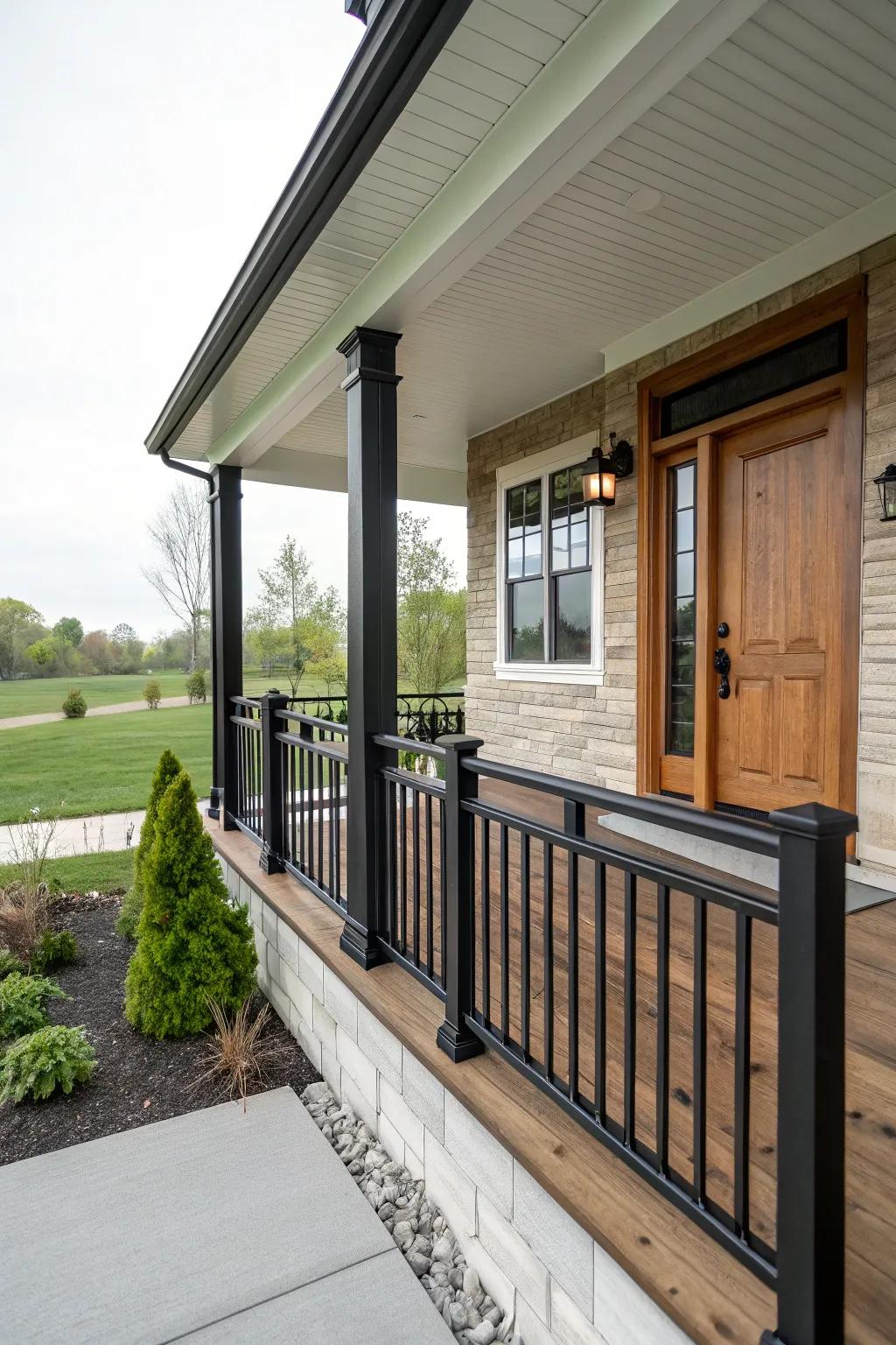 Smooth pairing of railings with home shades for a united look.