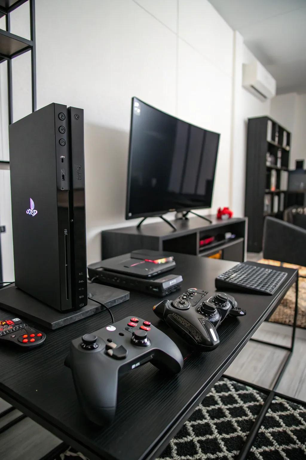 Cutting-edge gaming gear elevates the room's practicality and flair.