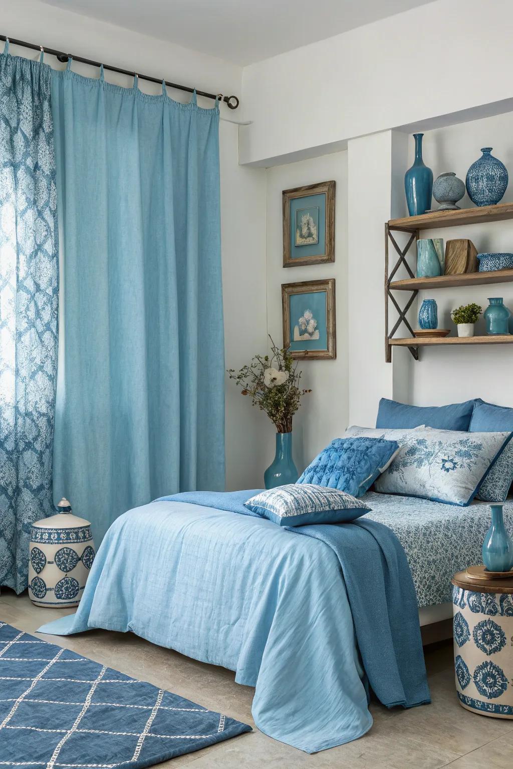 Blending tones of blue adds depth and interest.