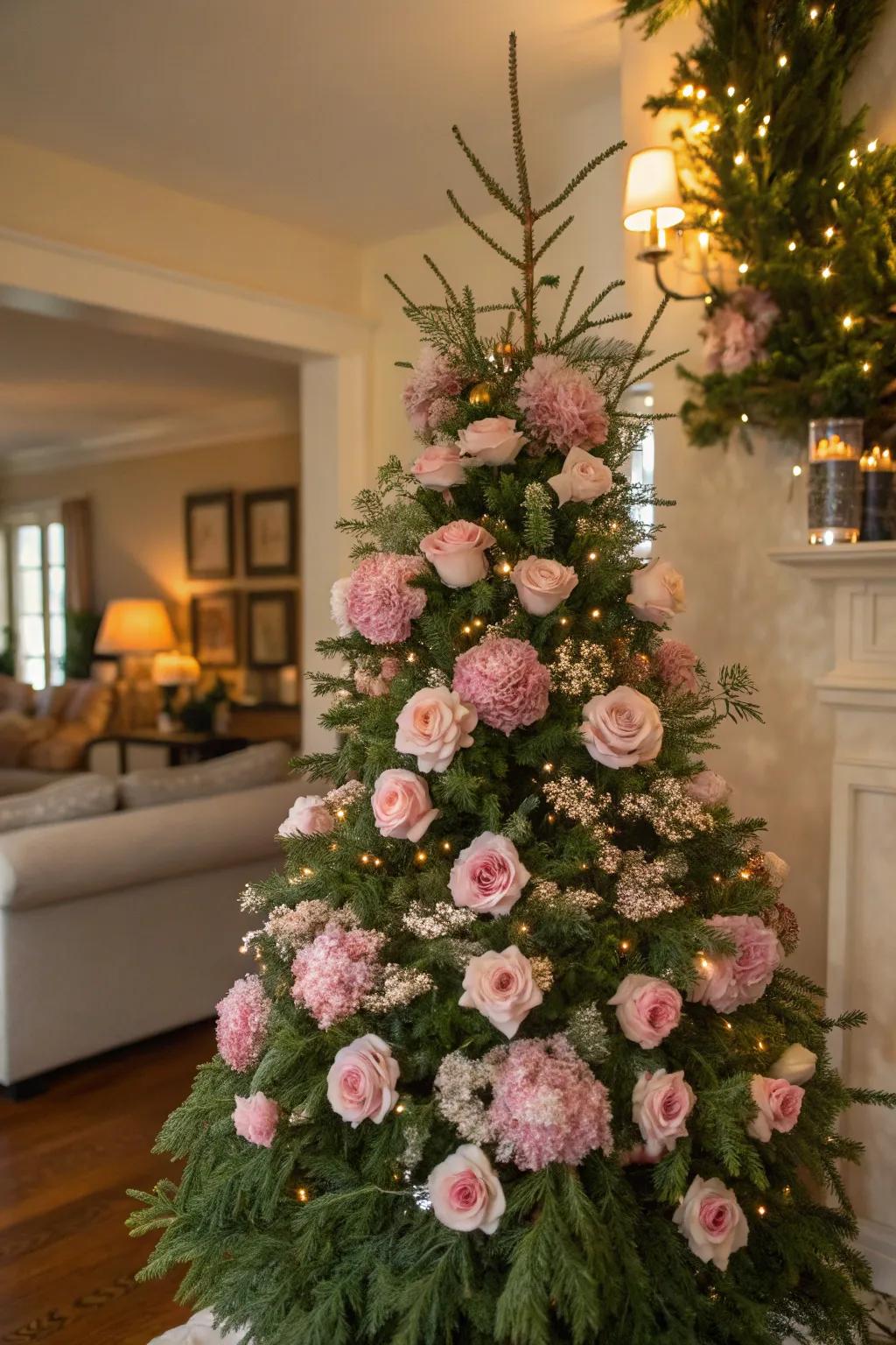 Gentle rose floral accents append a sentimental, novel impression.