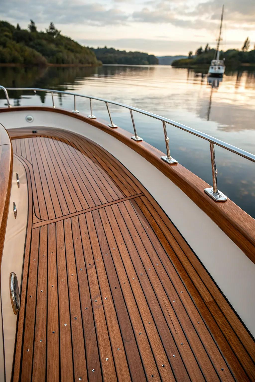 Faux teak exudes sophistication without demanding maintenance.
