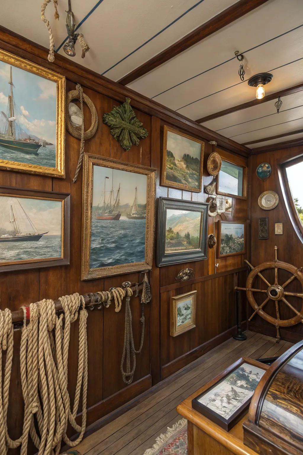 Maritime decor adds individuality and charm to the boat interior.