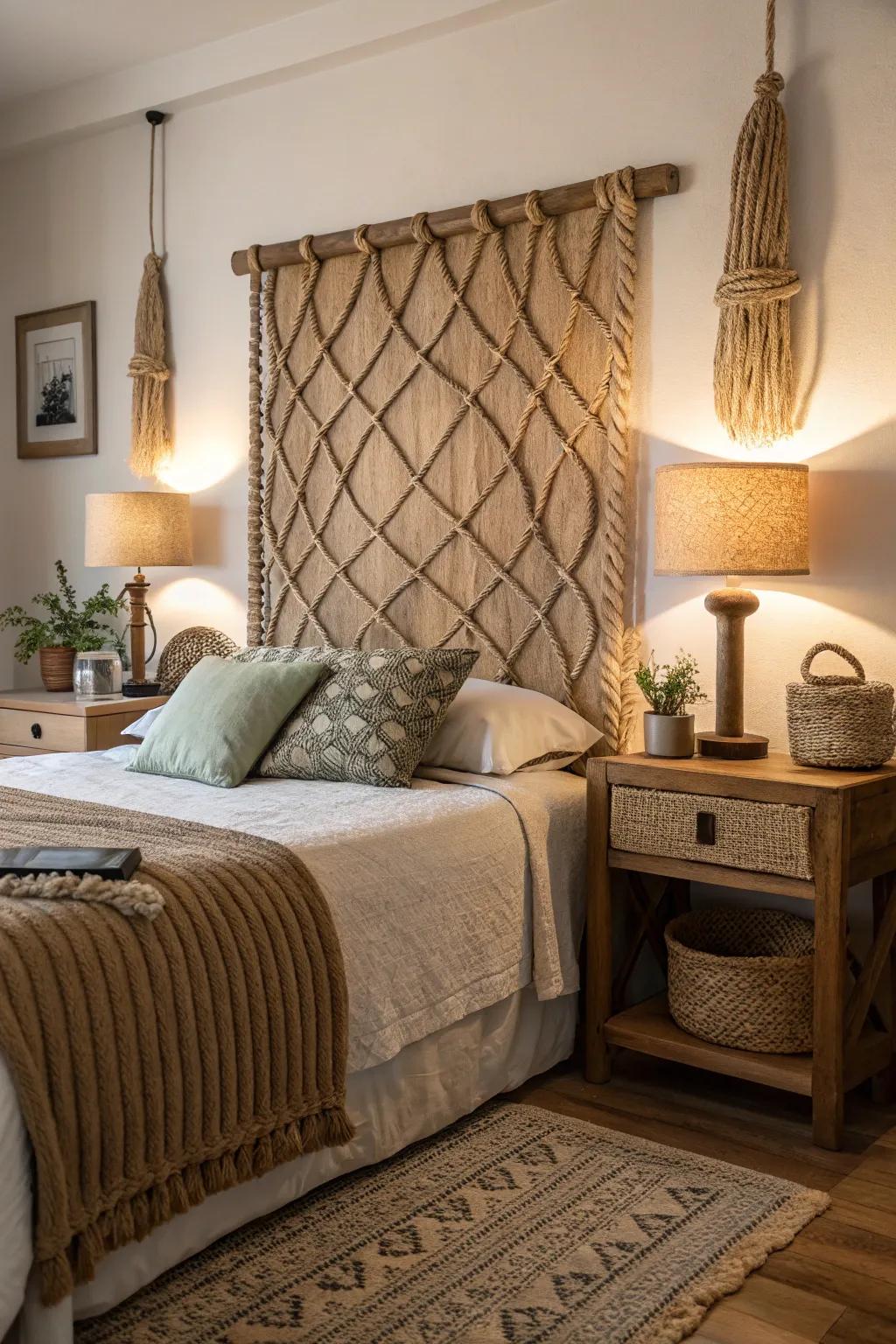 Fiber accents give this headboard a unique bohemian touch.
