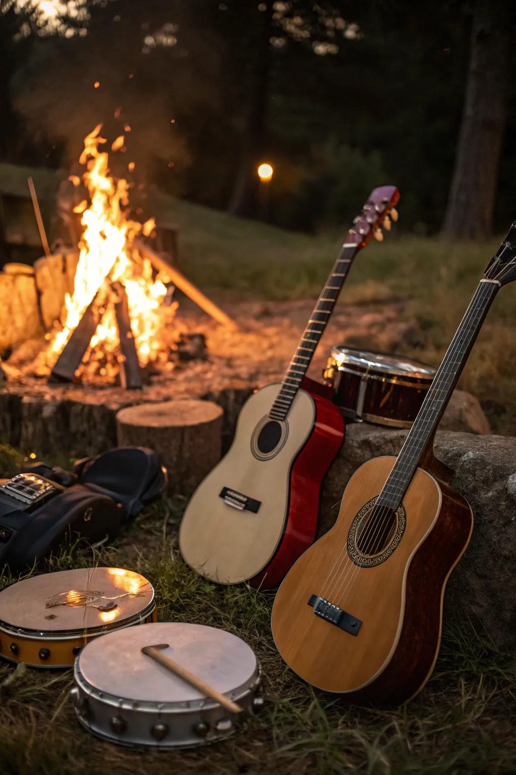 Instruments arranged for a spontaneous music performance.