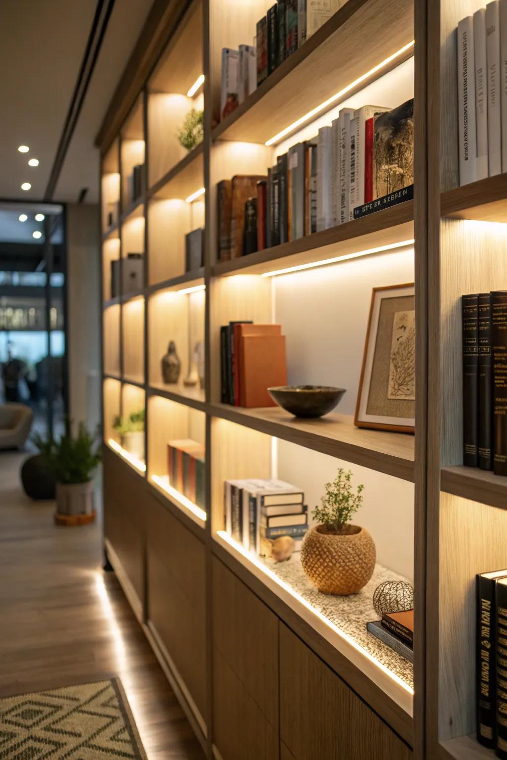 Lighting adds warmth and highlights your collection.