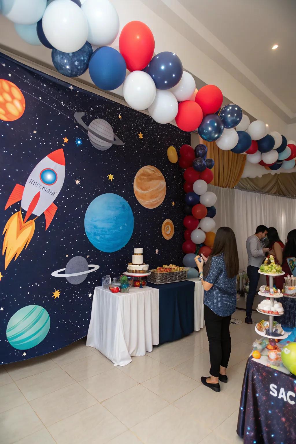 A space baby shower with celestial and cosmic aspects