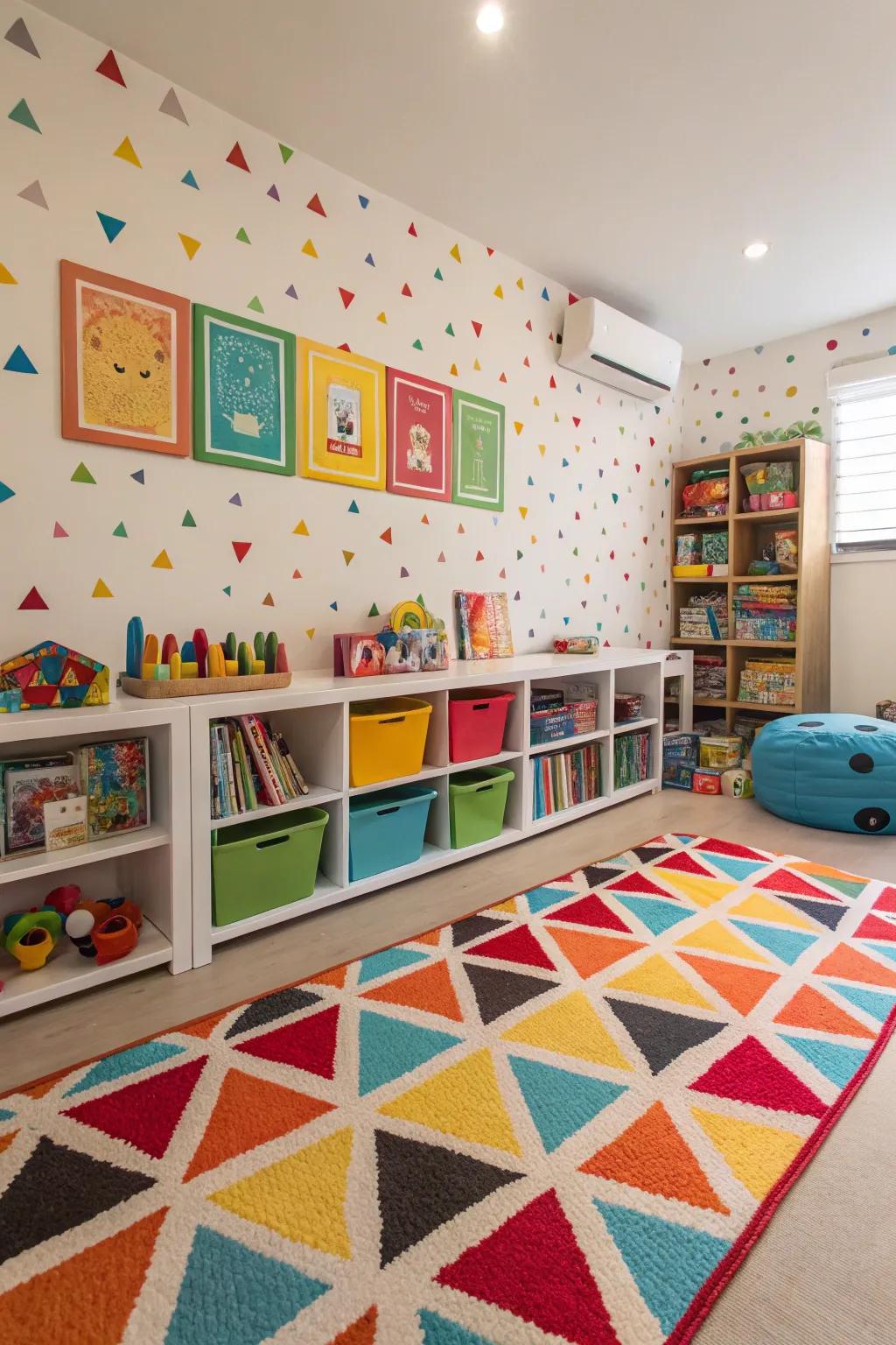 Bold shades and patterns that inject vitality and merriment into the playroom.