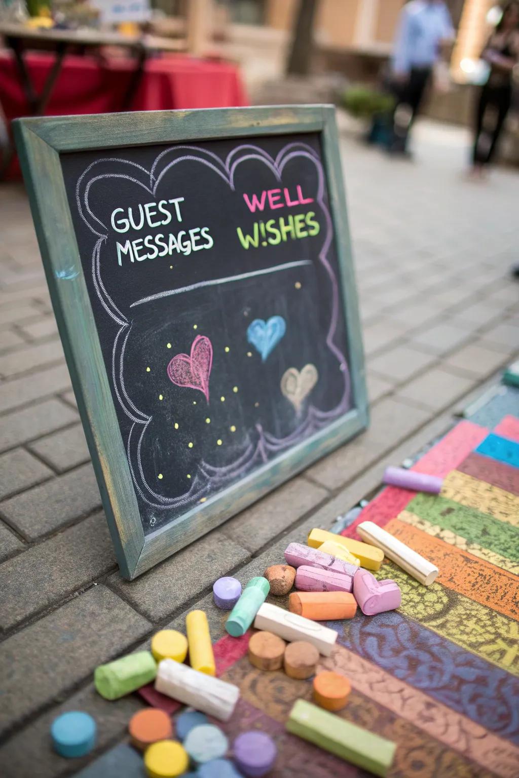 An interactive well-wishing board becomes a cherished memento for the bride.