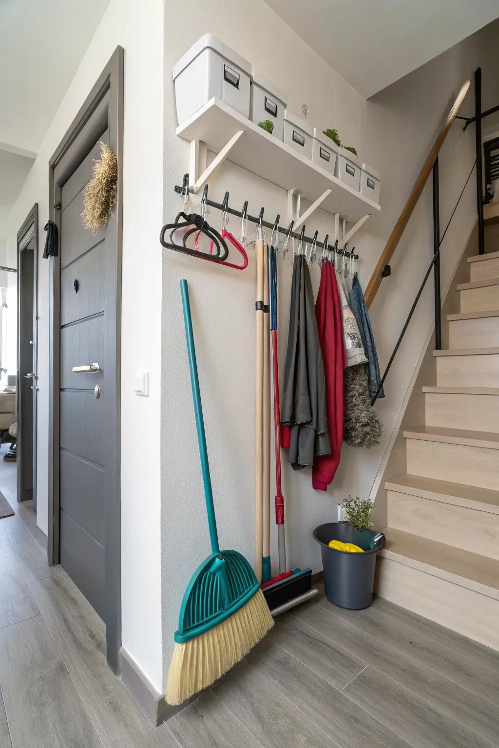 Unique hooks and hangers for storage in small spaces.