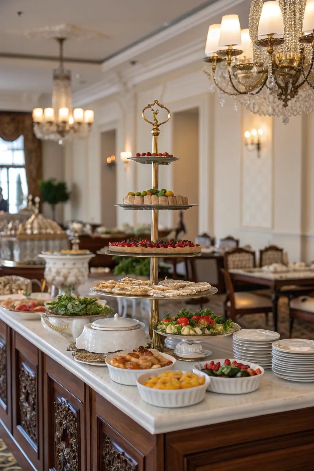Sophisticated serve-ware transforms your buffet into a visual feast.