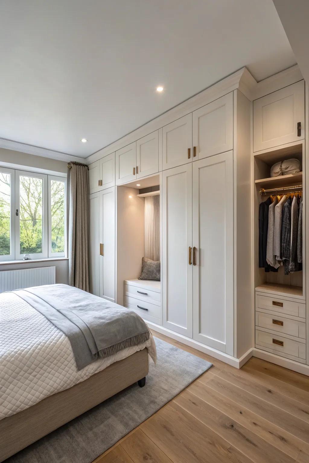 Floating wardrobes manifest a contemporary and airy aesthetic.