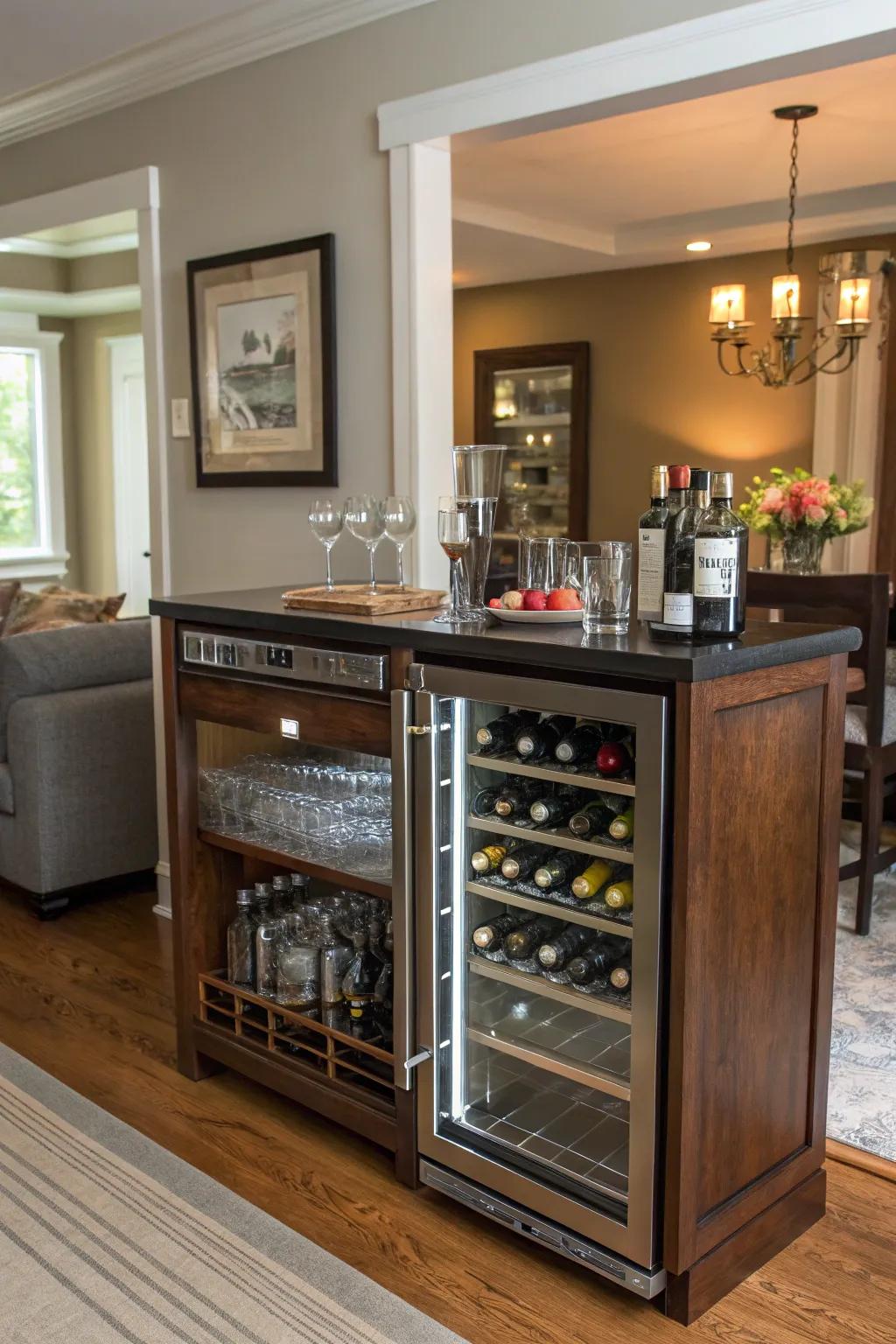 Design the ultimate entertaining space by incorporating a drink chiller in the bar area.