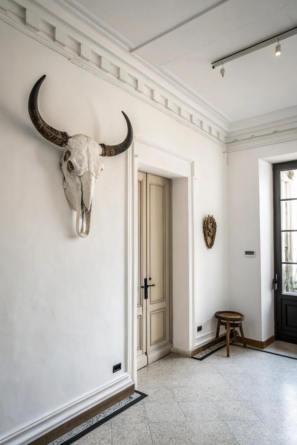 Minimalist design with a single-toned cattle skull.