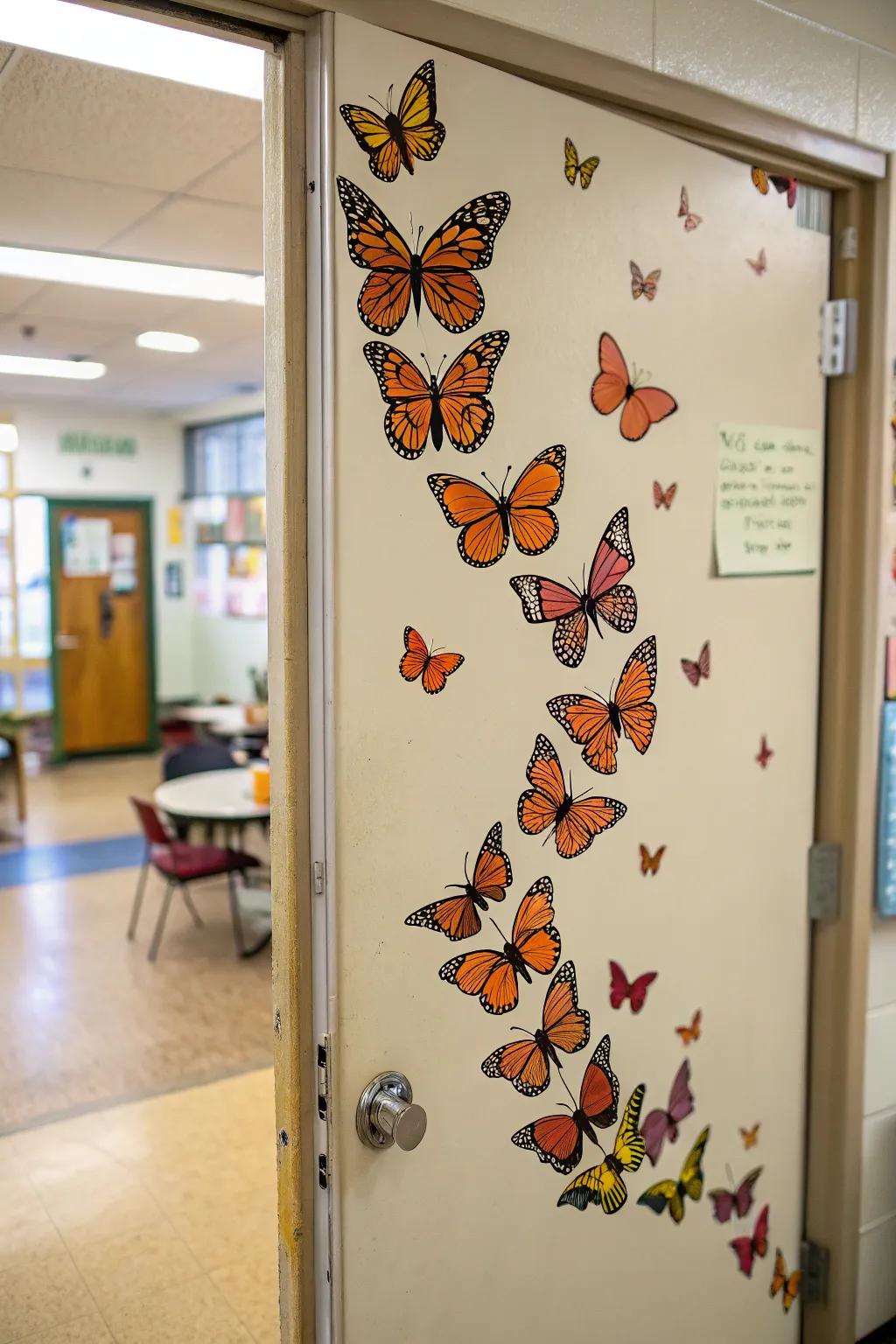 Guide the gaze through a captivating stream of butterflies.