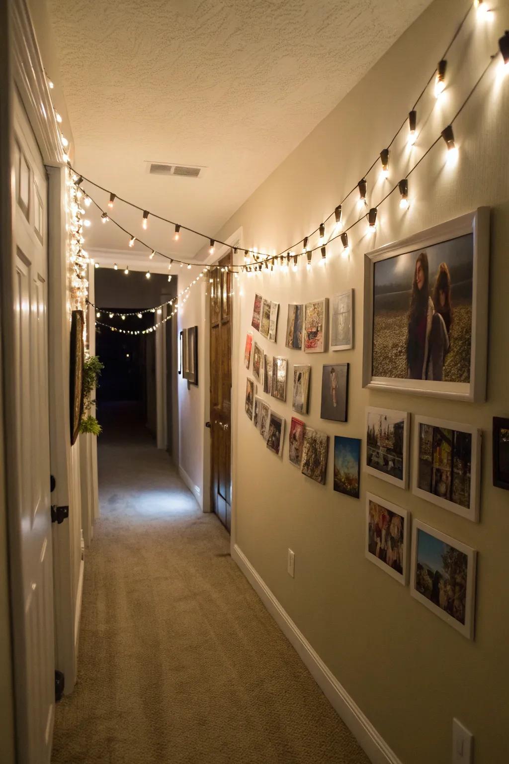 Transform your hallway into a gallery using smartly positioned wiring lighting.