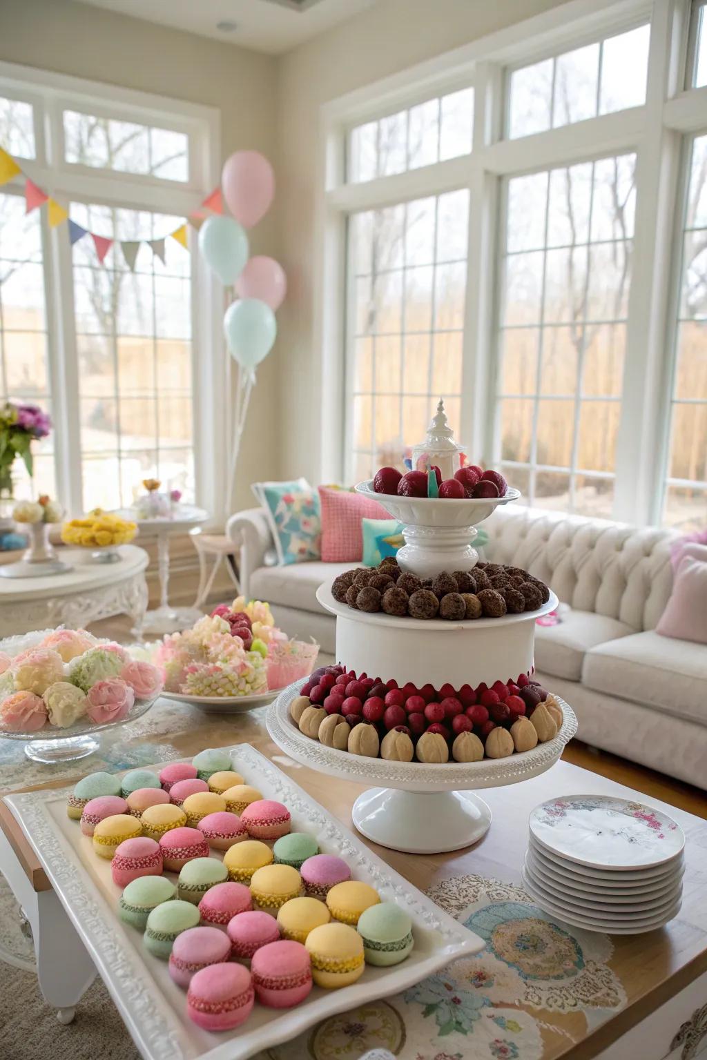 A cake table with an array of additional desserts, creating a delightful visual feast.