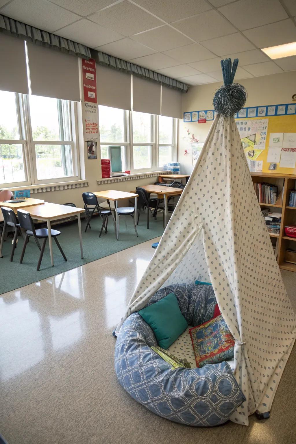 Comforting items offer personal space for students.